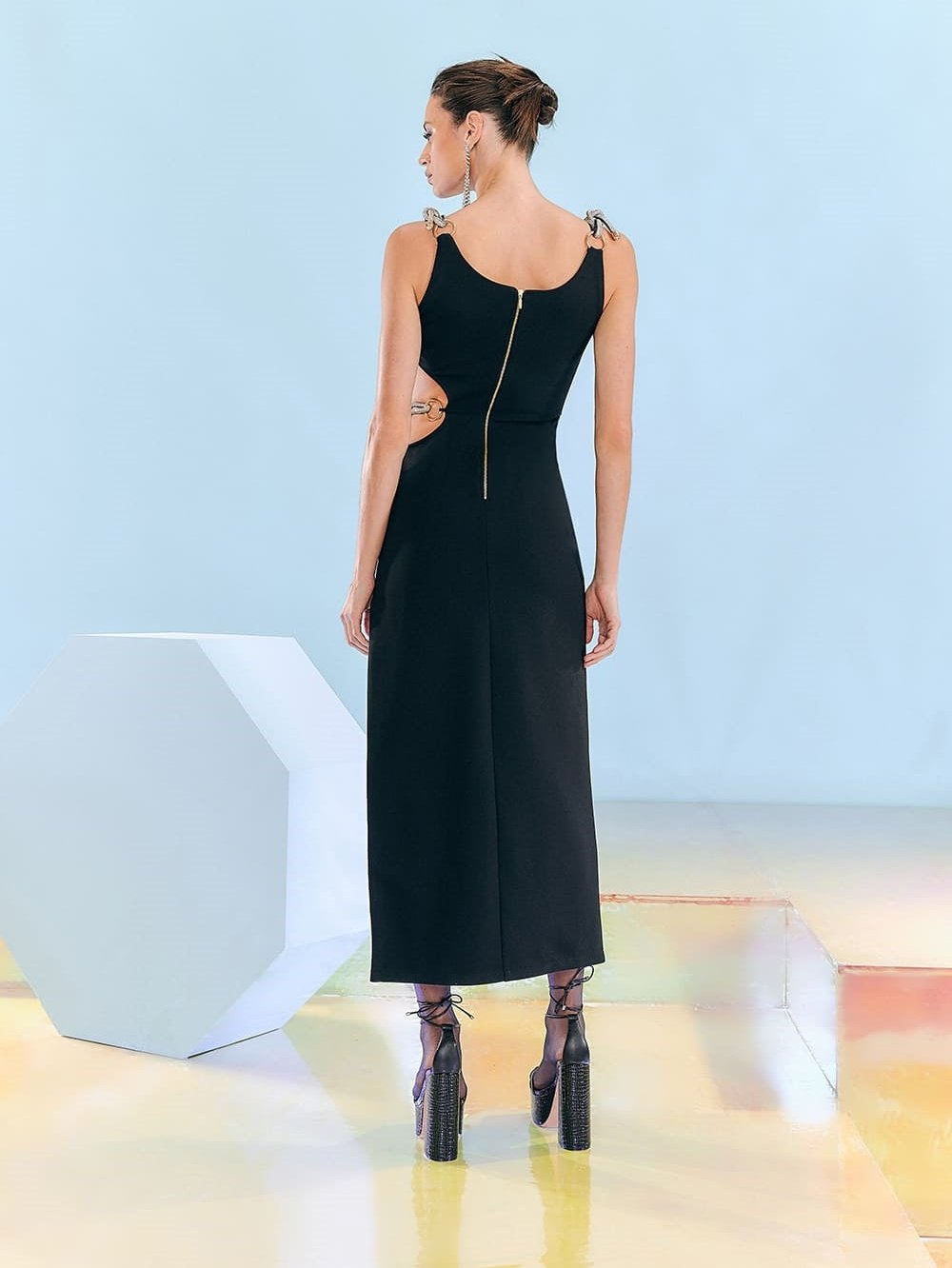 SC Side Cut Out Black Dress with Rhinestones