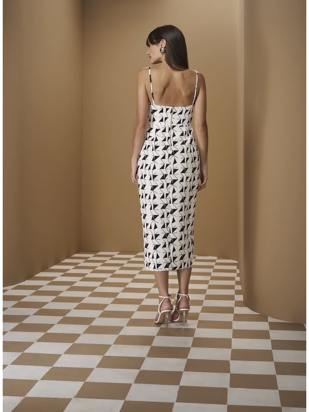 TD Geometric W&B Midi Dress