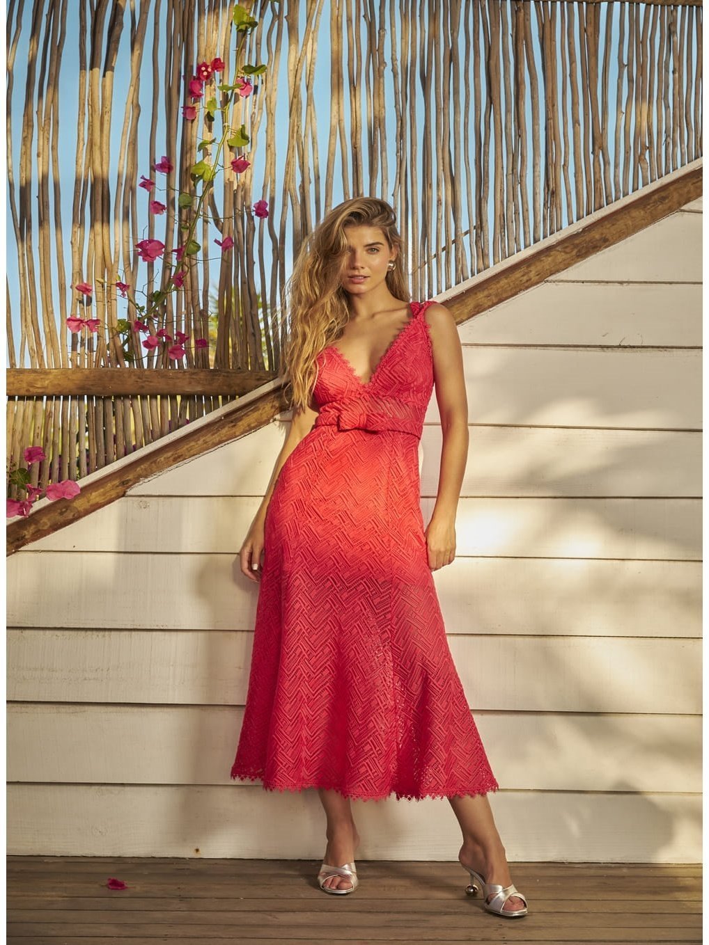 SK MIDI DRESS LACE CORAL