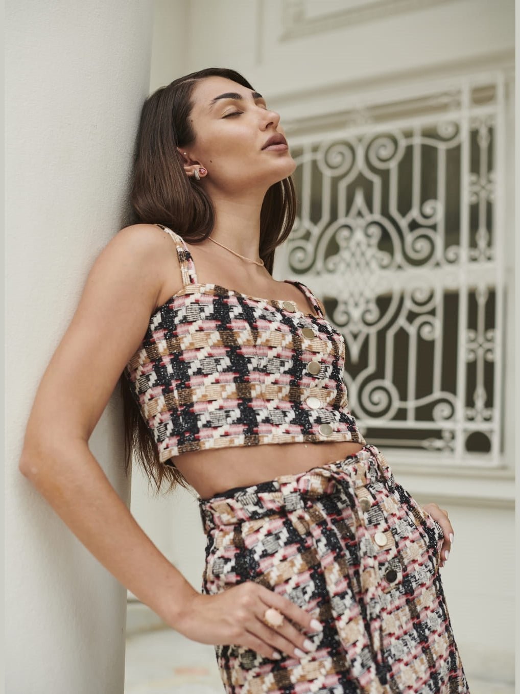TWEED CHECKERED SKIRT SET