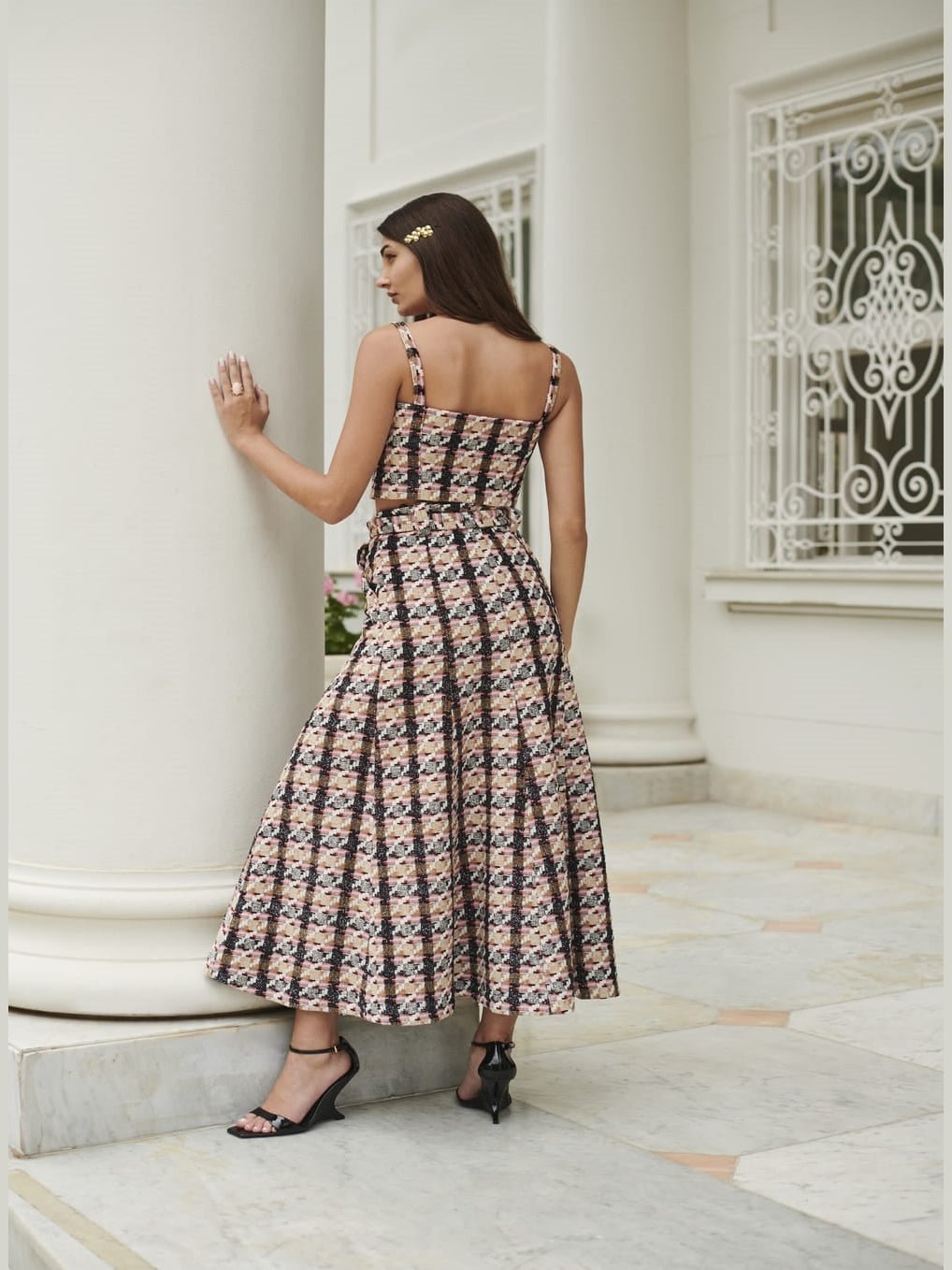 TWEED CHECKERED SKIRT SET