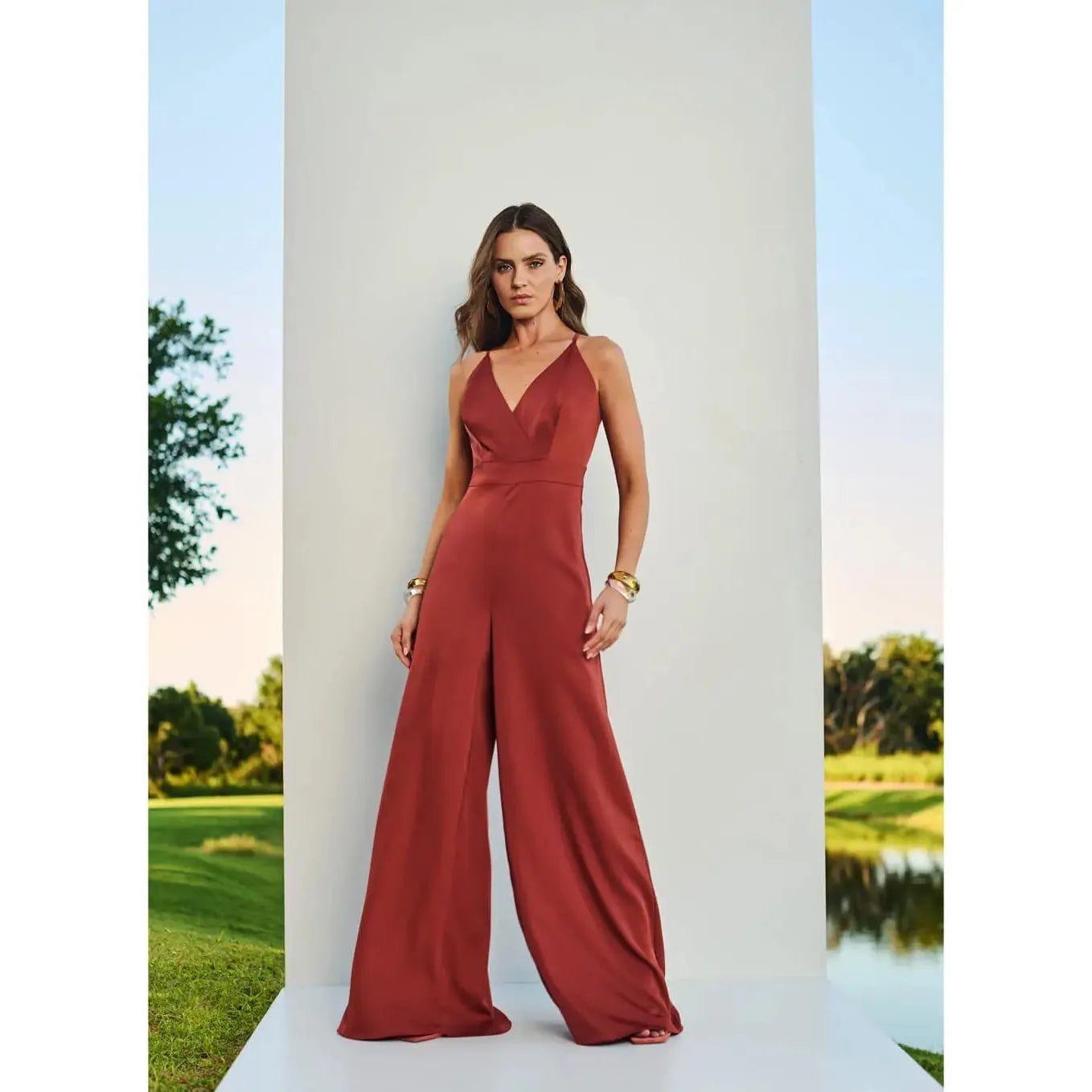 TD BROWN SILK JUMPSUIT