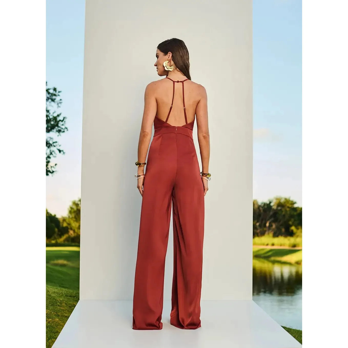 TD BROWN SILK JUMPSUIT