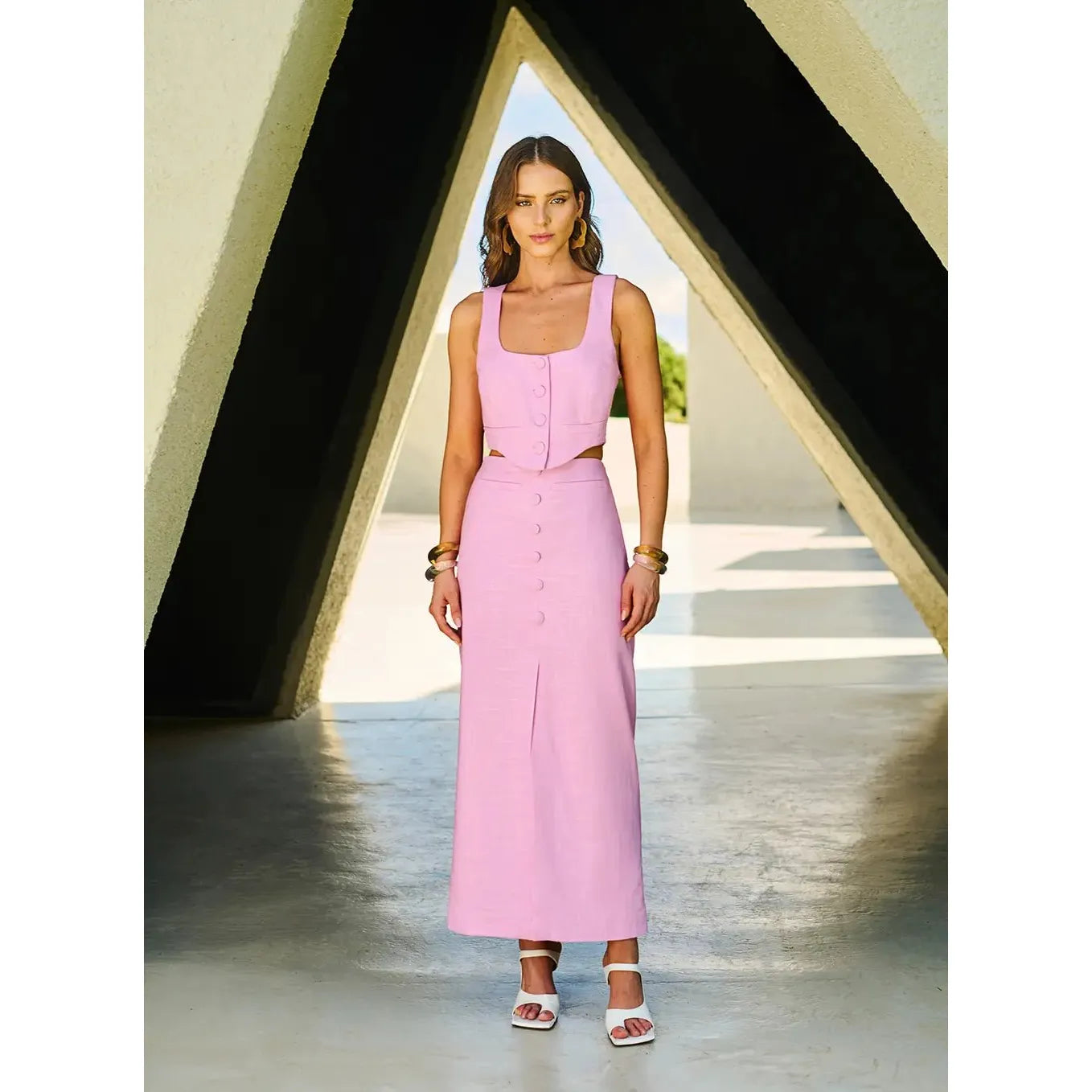 PINK MAXI-MIDI CROPPED SKIRT SET