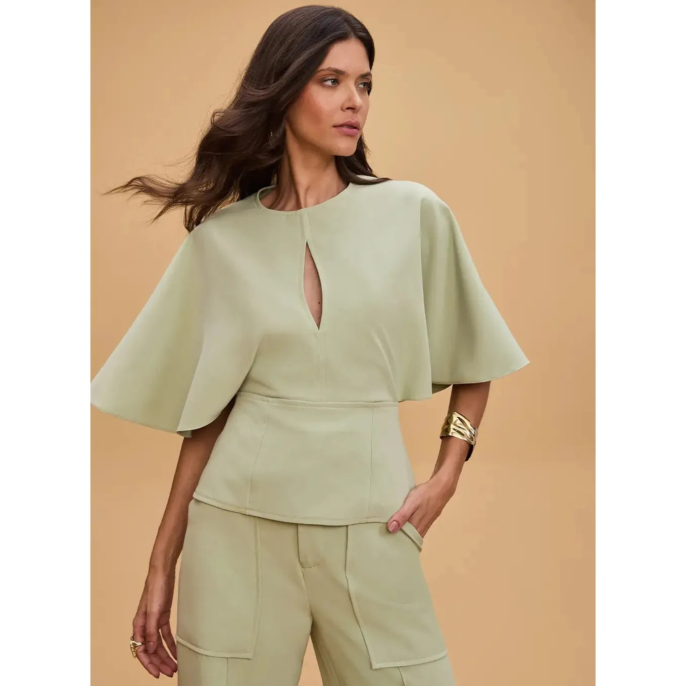 TD CUT CAPE BLOUSE AND TROUSERS SET