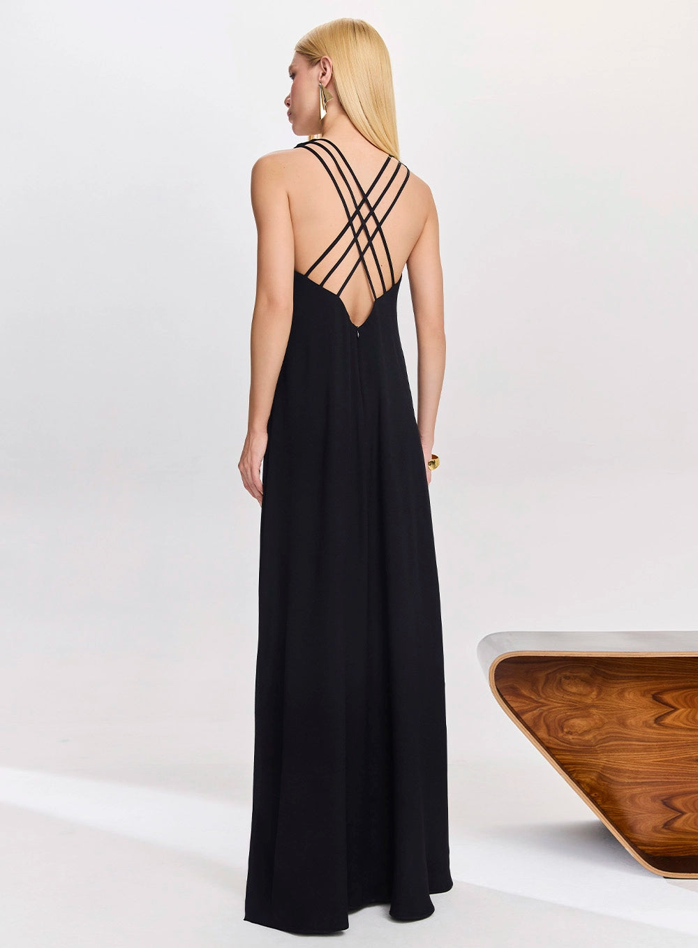 TD LONG BLACK CRISSCROSS BACK DRESS