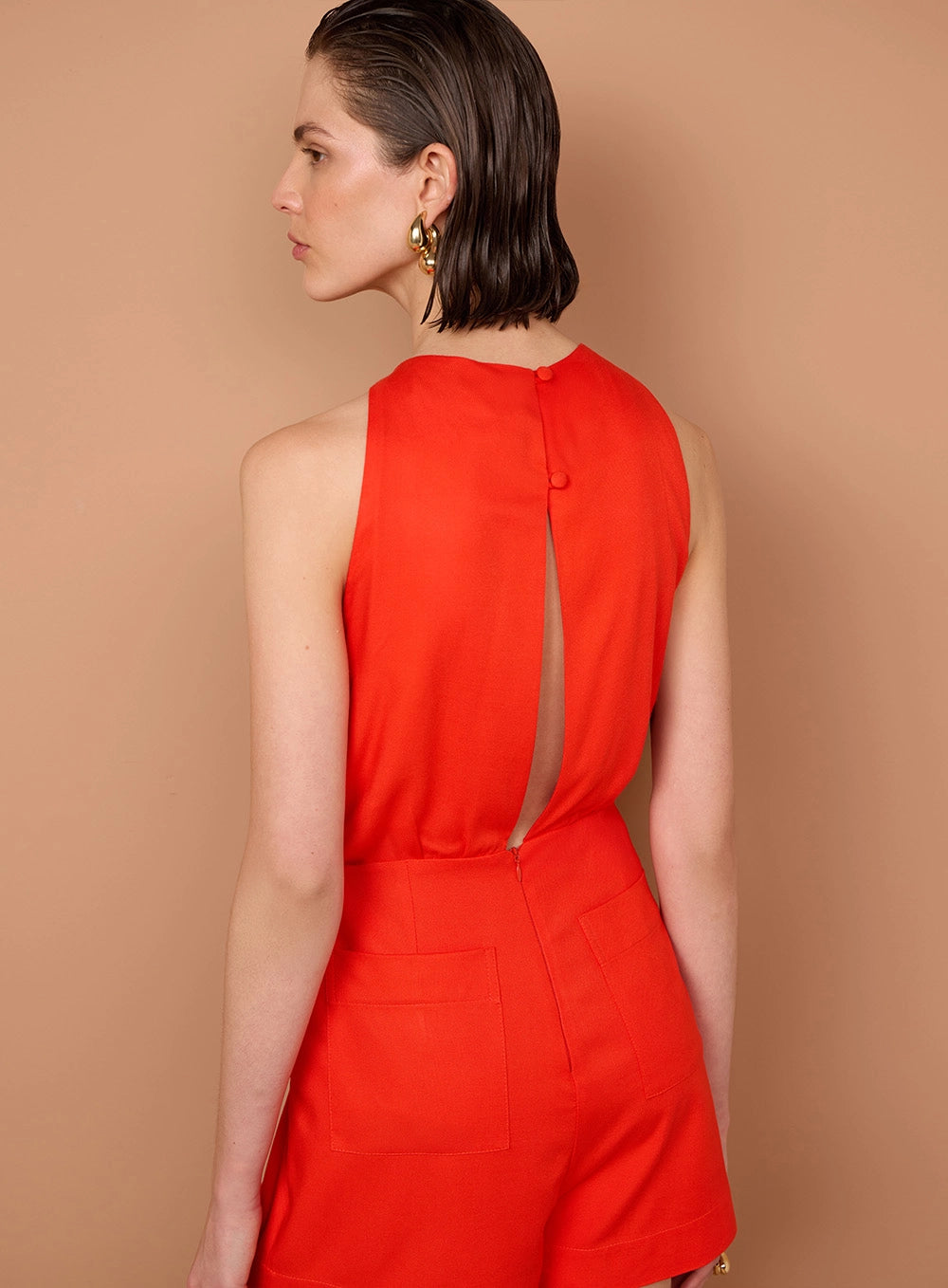 TD ROMPER RED WITH METAL DETAIL