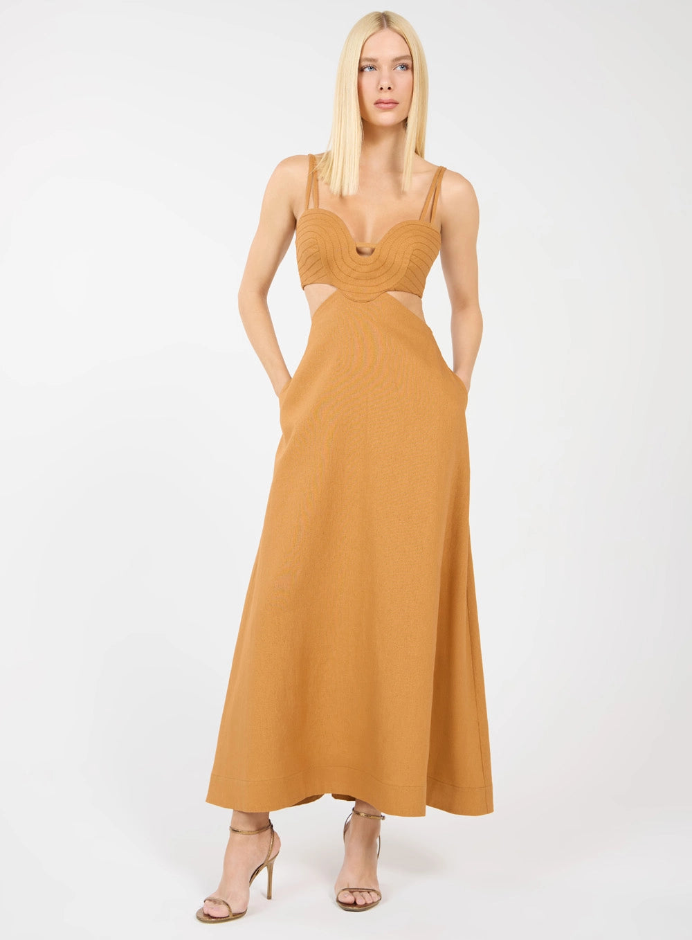 TD MIDI DRESS WITH TOPSTITCHING DETAIL