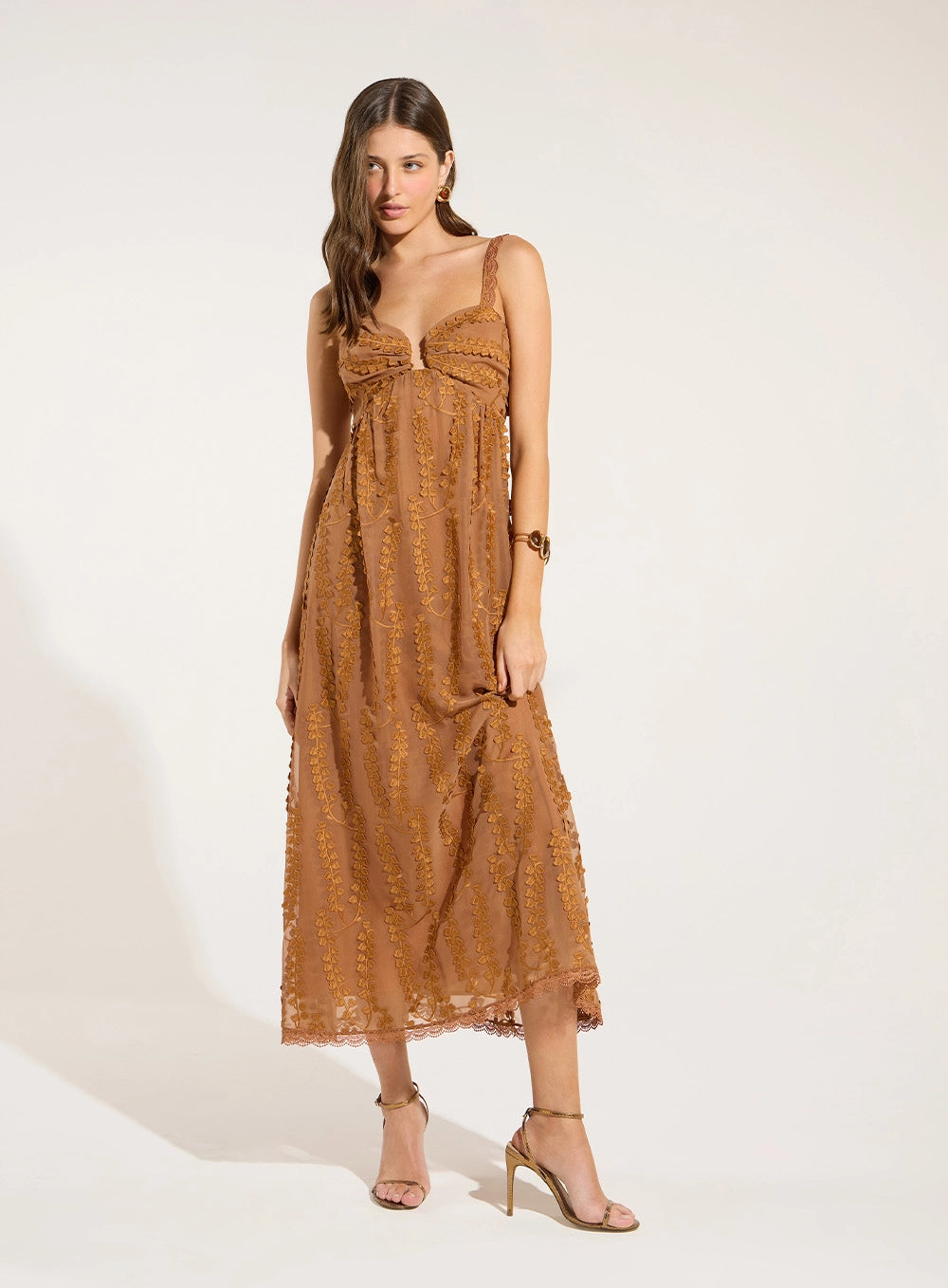 SK EMBROIDERED MAXI MIDI DRESS- BROWN