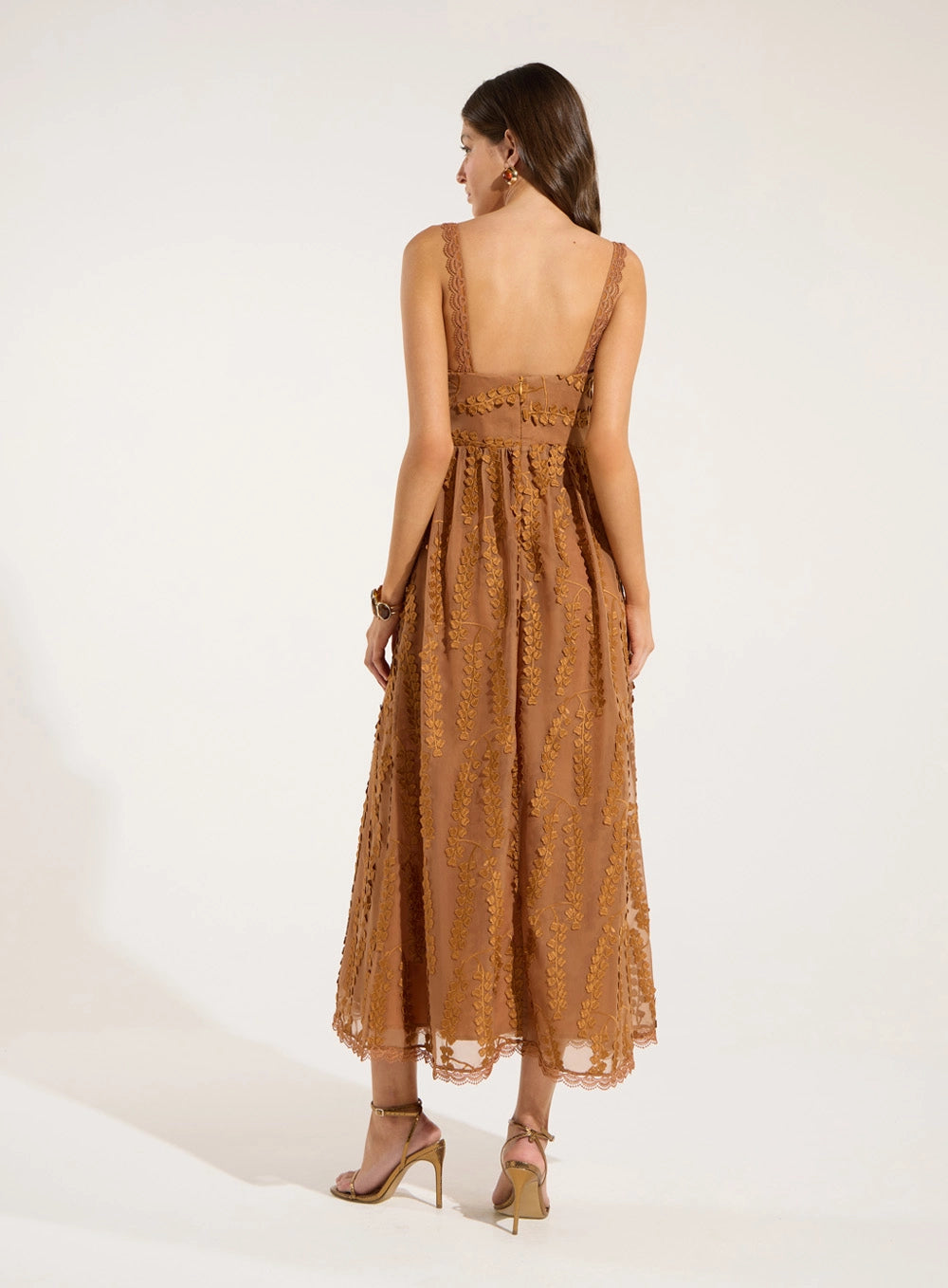 SK EMBROIDERED MAXI MIDI DRESS- BROWN