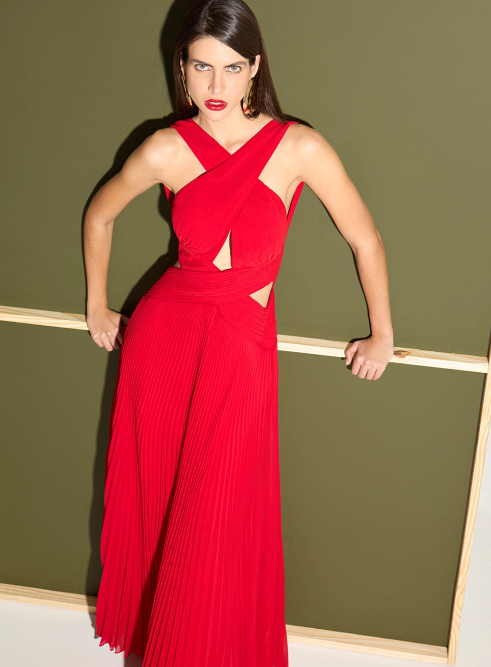 TD LONG DRESS WITH PLEATED SKIRT