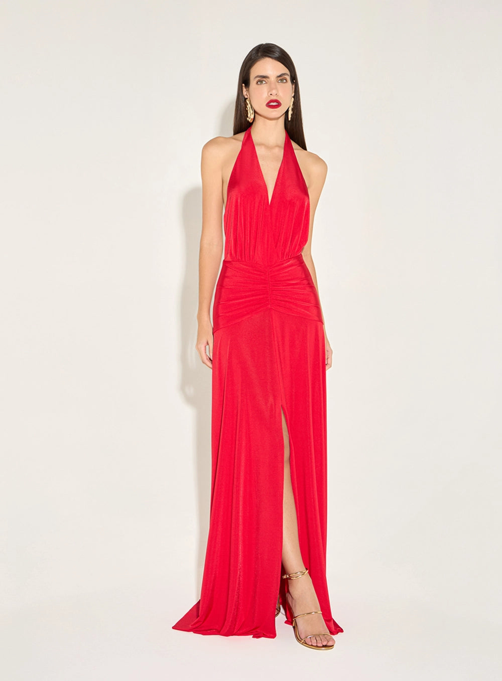 TD V CUT BLACKLESS RED DRESS