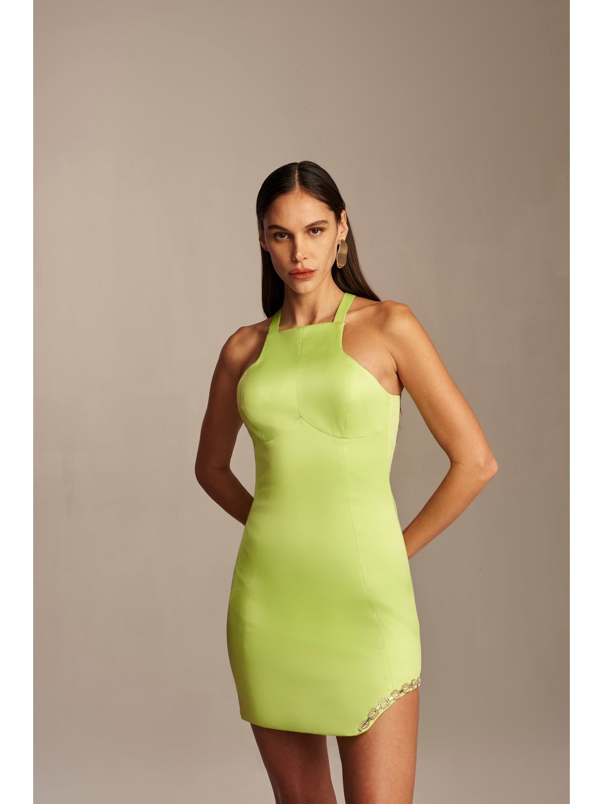 LIME DRESS WITH CHAIN DETAIL