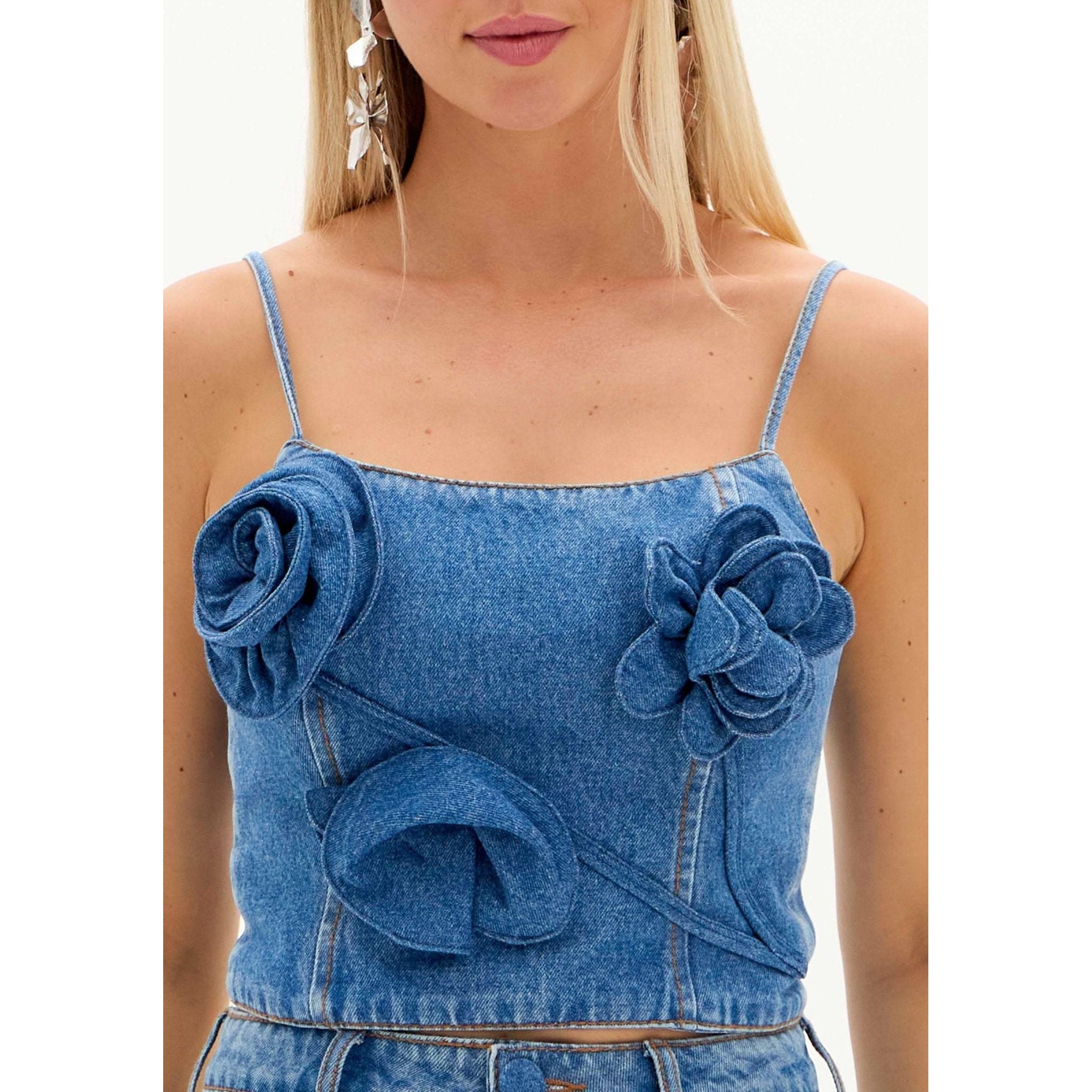 AMAR FLOWER JEAN CROPPED TOP