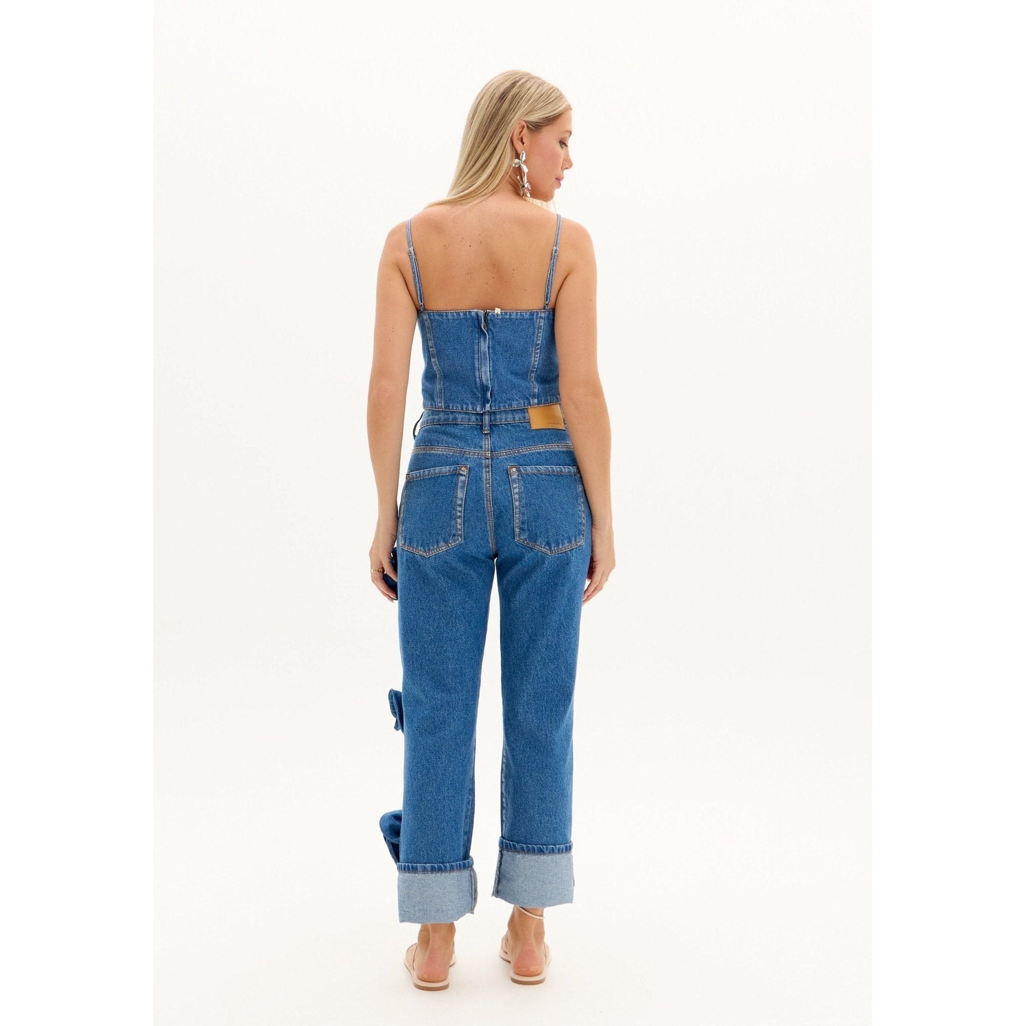 AMAR FLOWER JEAN CROPPED TOP