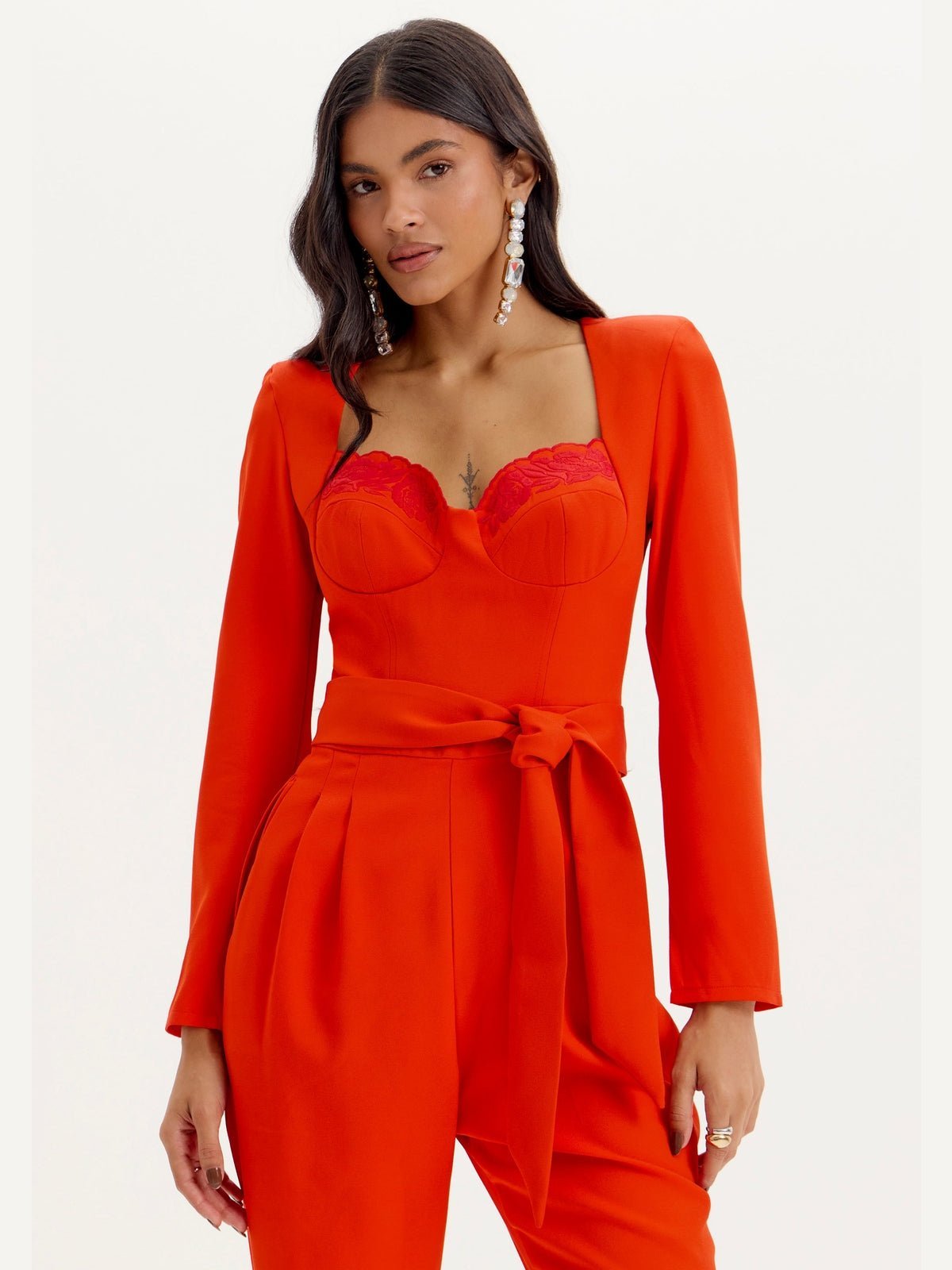 AMAR LONG SLEEVE RED JUMPSUIT