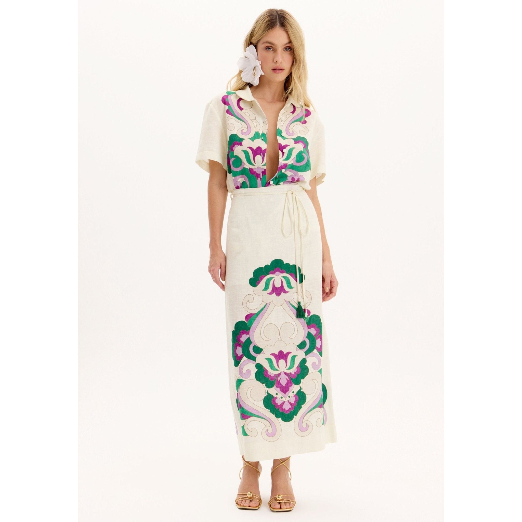 LP SHORT STAMPED BLOUSE SET