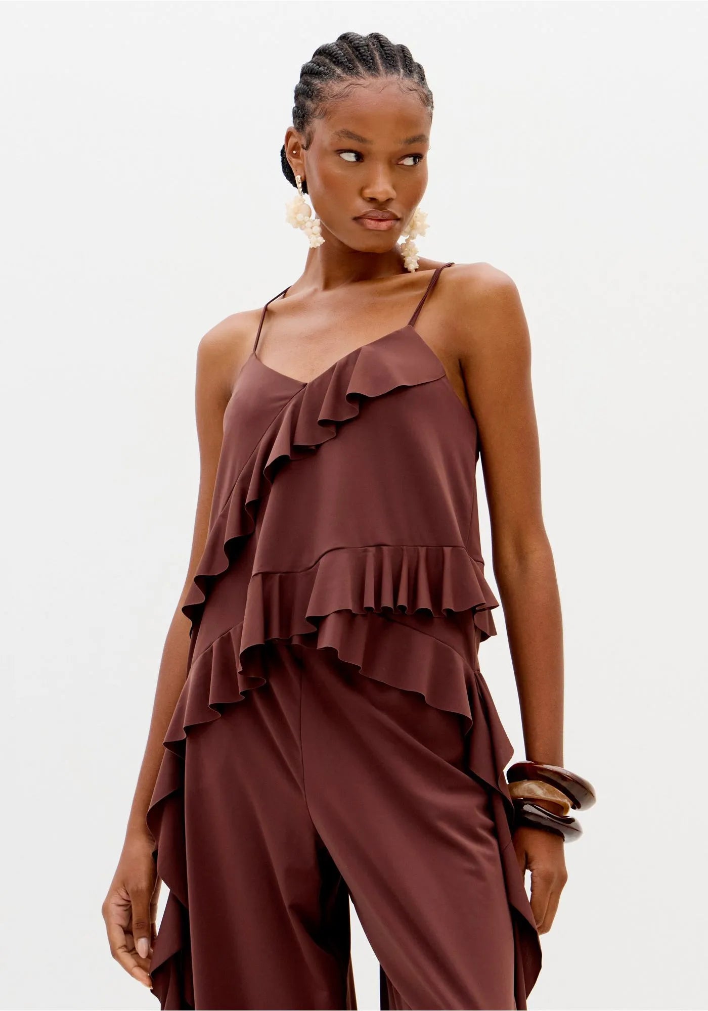 LP TOP AND PANTS RUFFLES BROWN