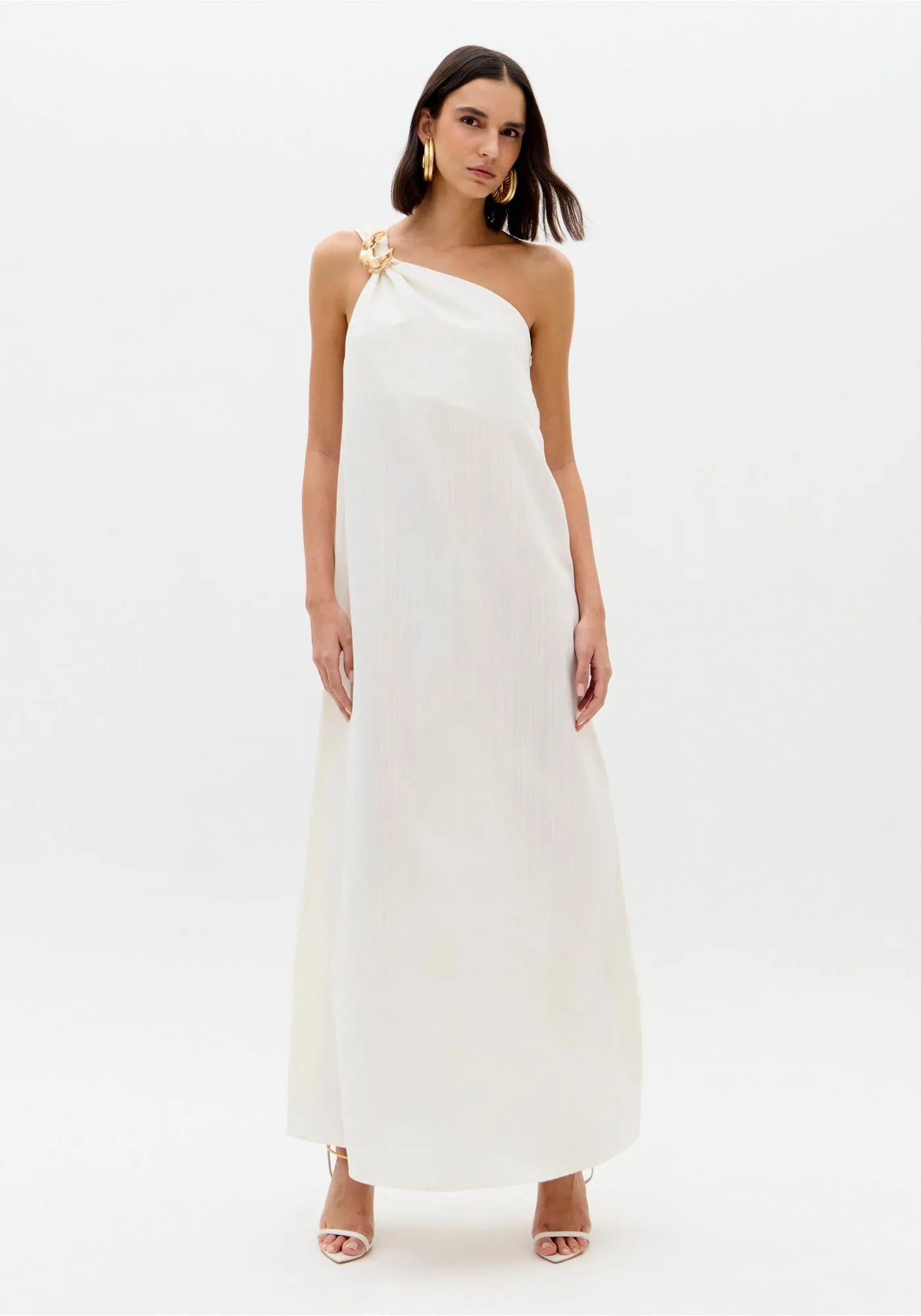 LP SUPER MIDI ONE SHOULDER LINEN DRESS