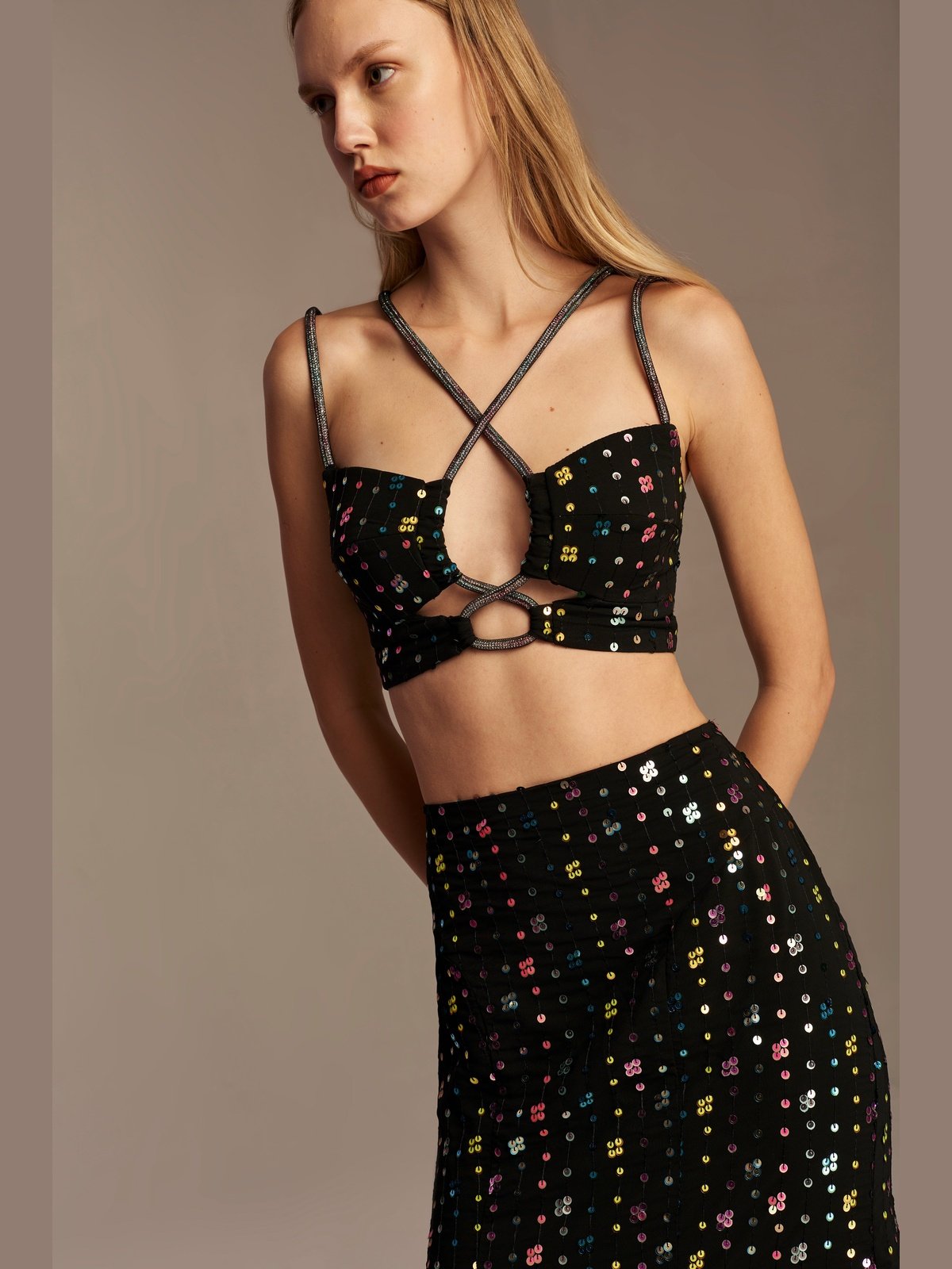 TOP AND SKIRT RHINESTONES BLACK
