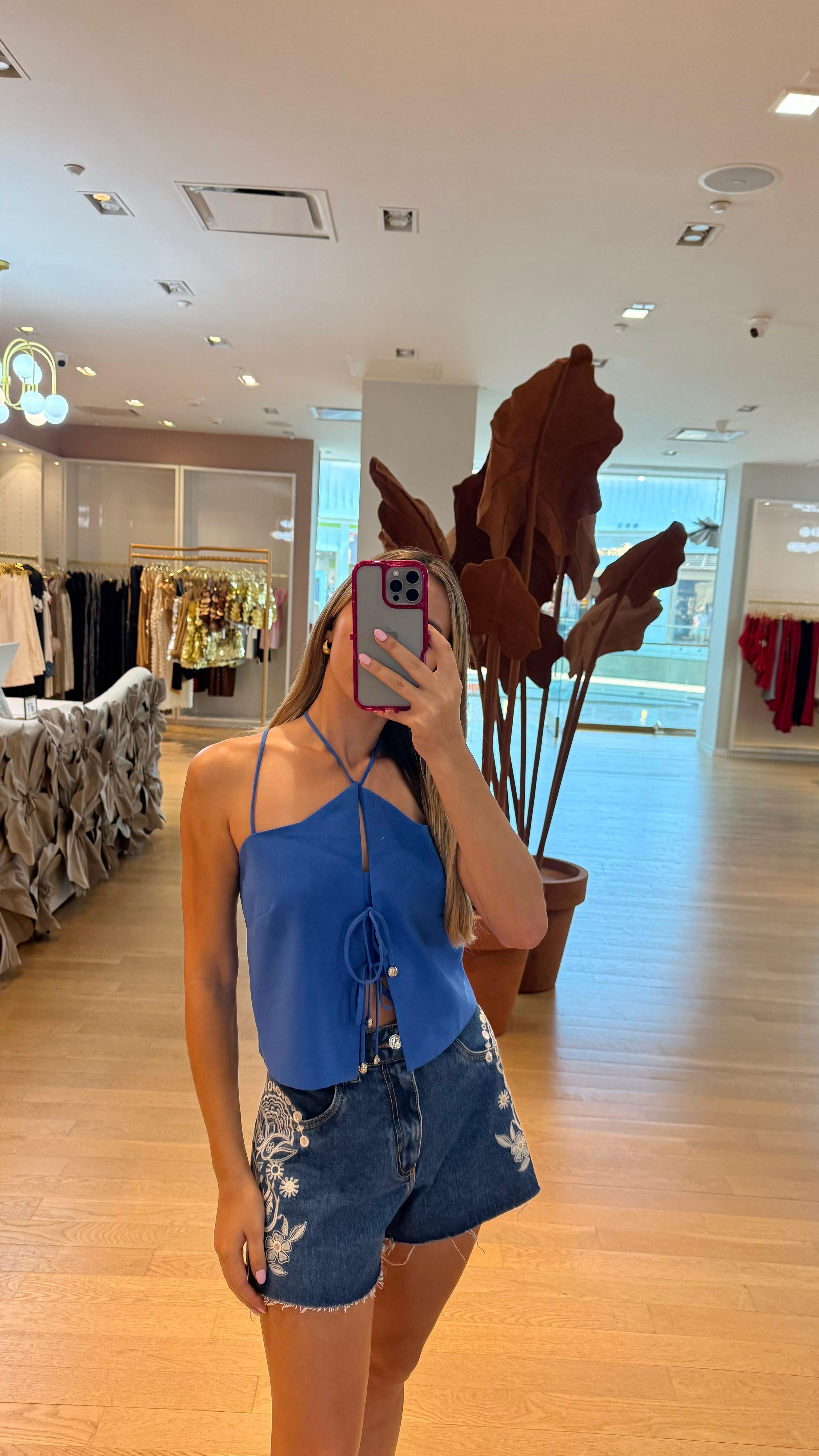 TD BLUE FRONT TIE TOP