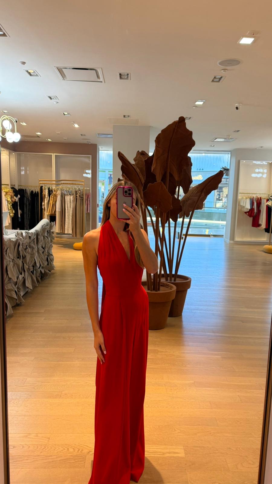 RED HALTER JUMPSUIT