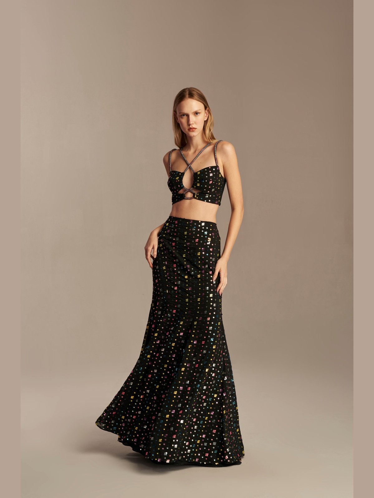 TOP AND SKIRT RHINESTONES BLACK