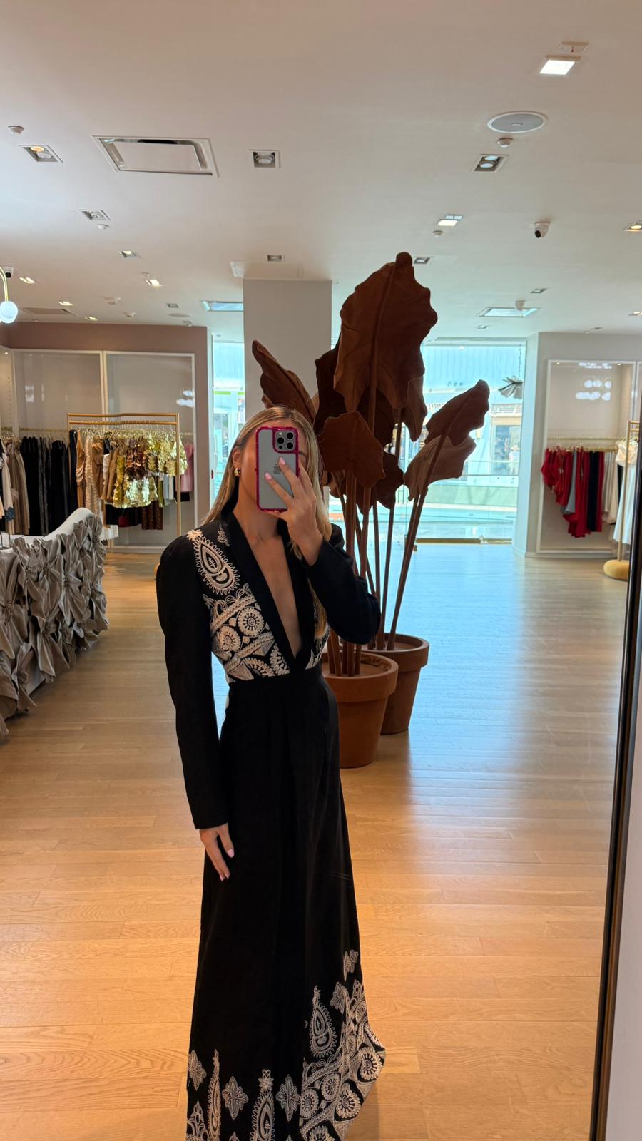 BLACK EMBROIDERED SLIT DRESS