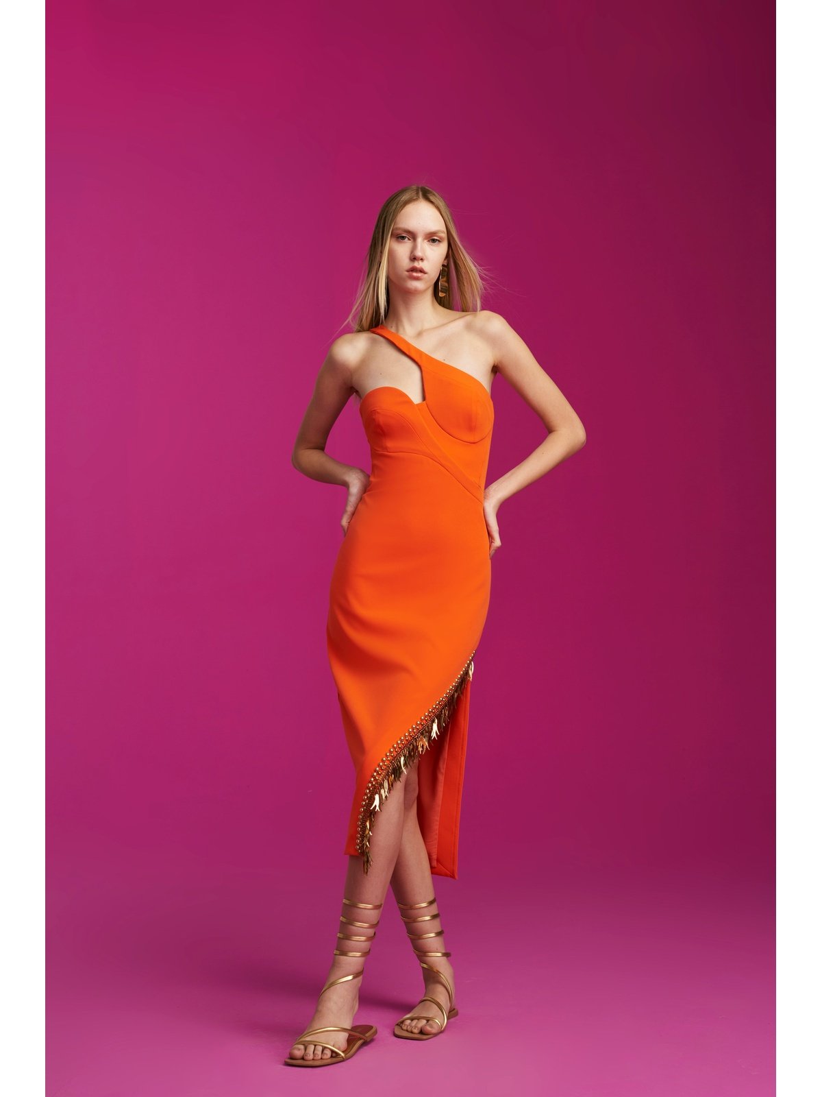 MIDI CASHMERE HOT CORAL AND BLUE ROYAL