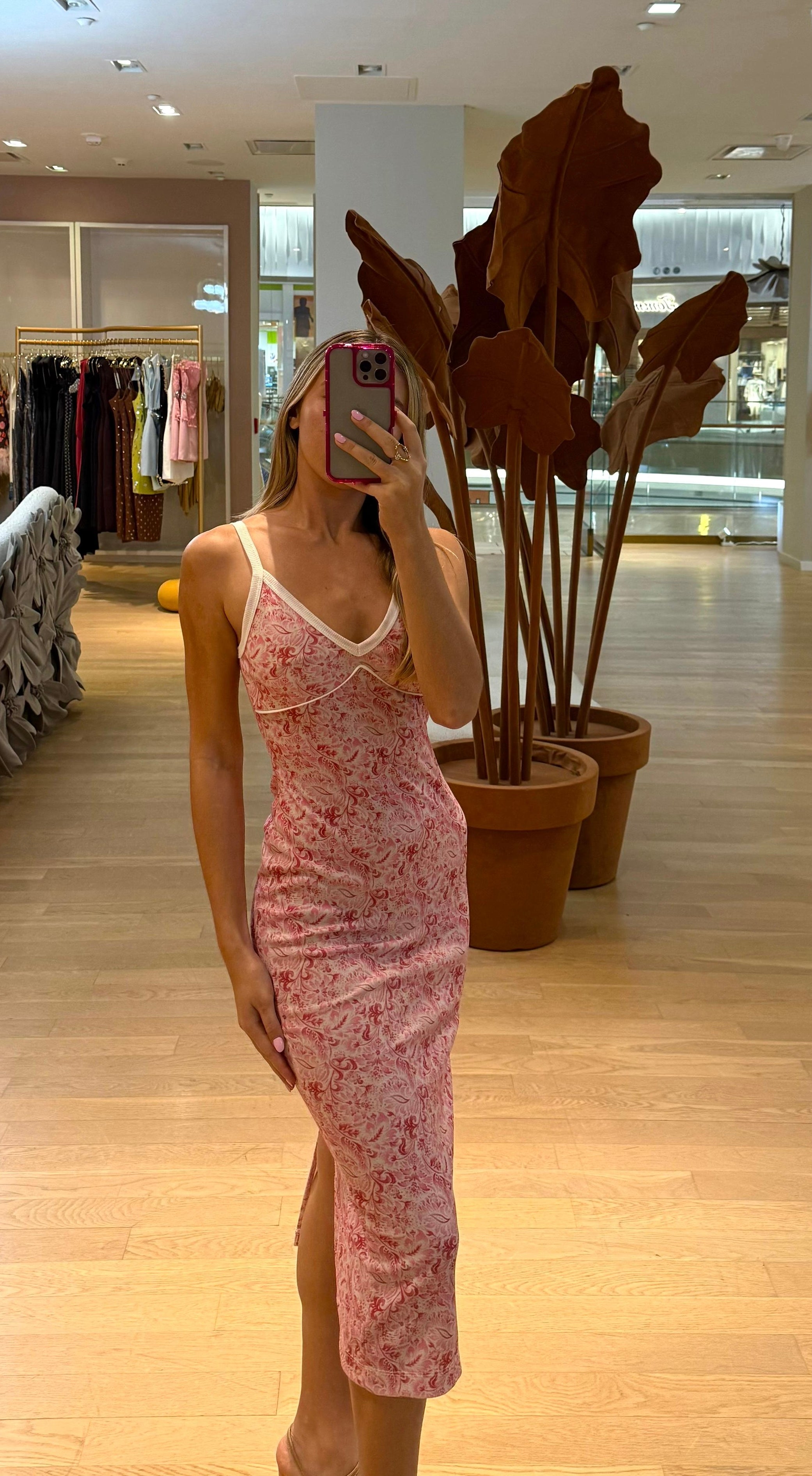LP SUPER MIDI CUT OUT DRESS- PINK PRINT