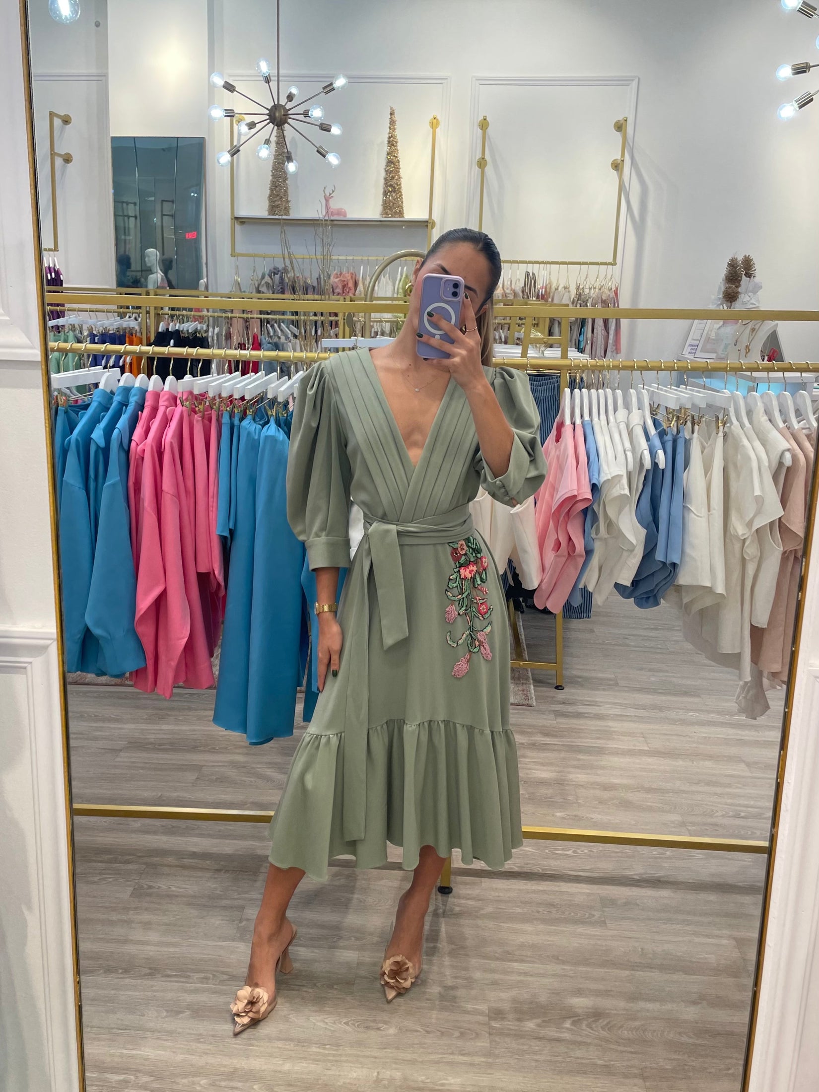 PATBO SAGE GREEN DRESS