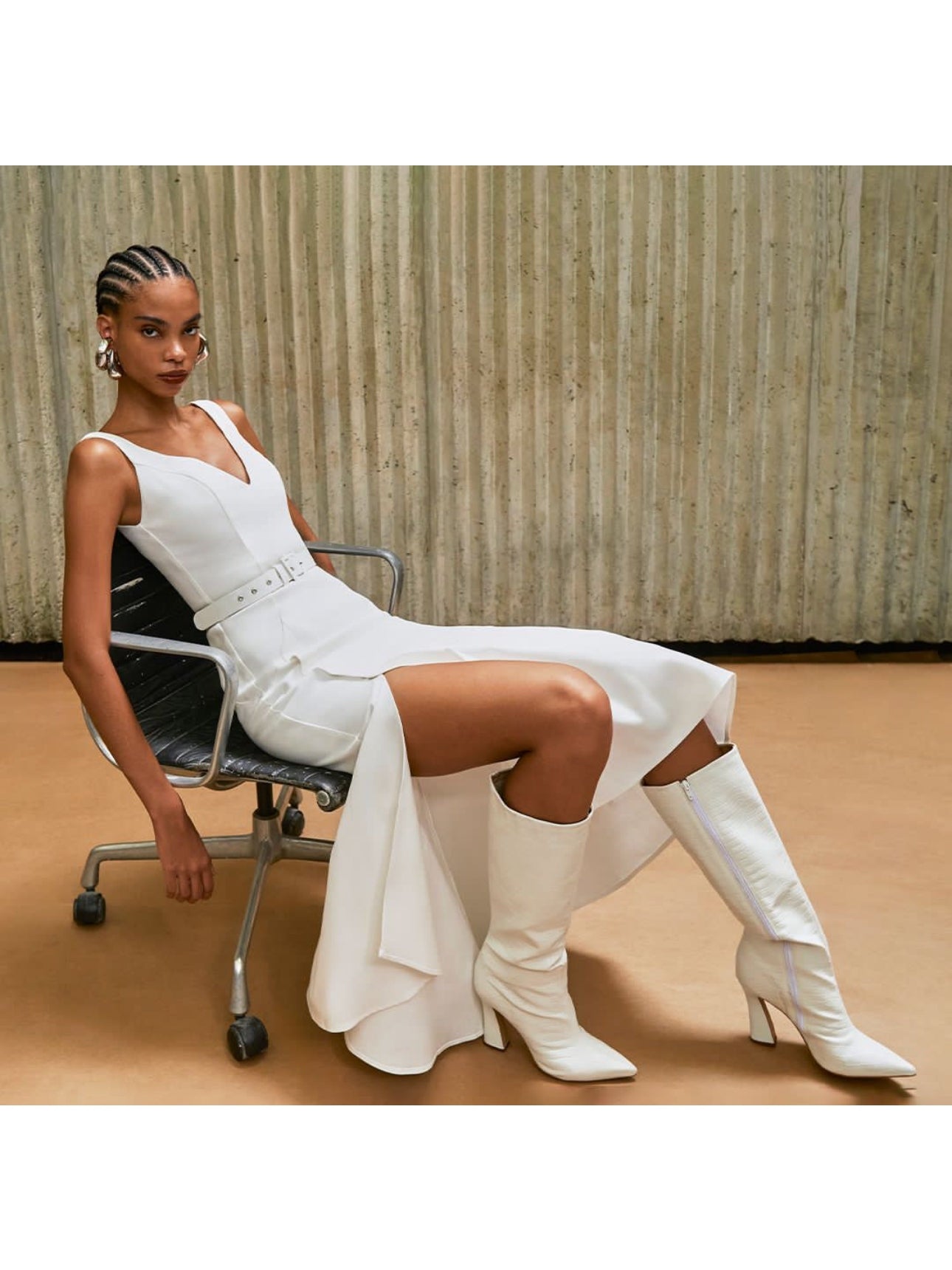 BELTED MIDI WHITE DRESS