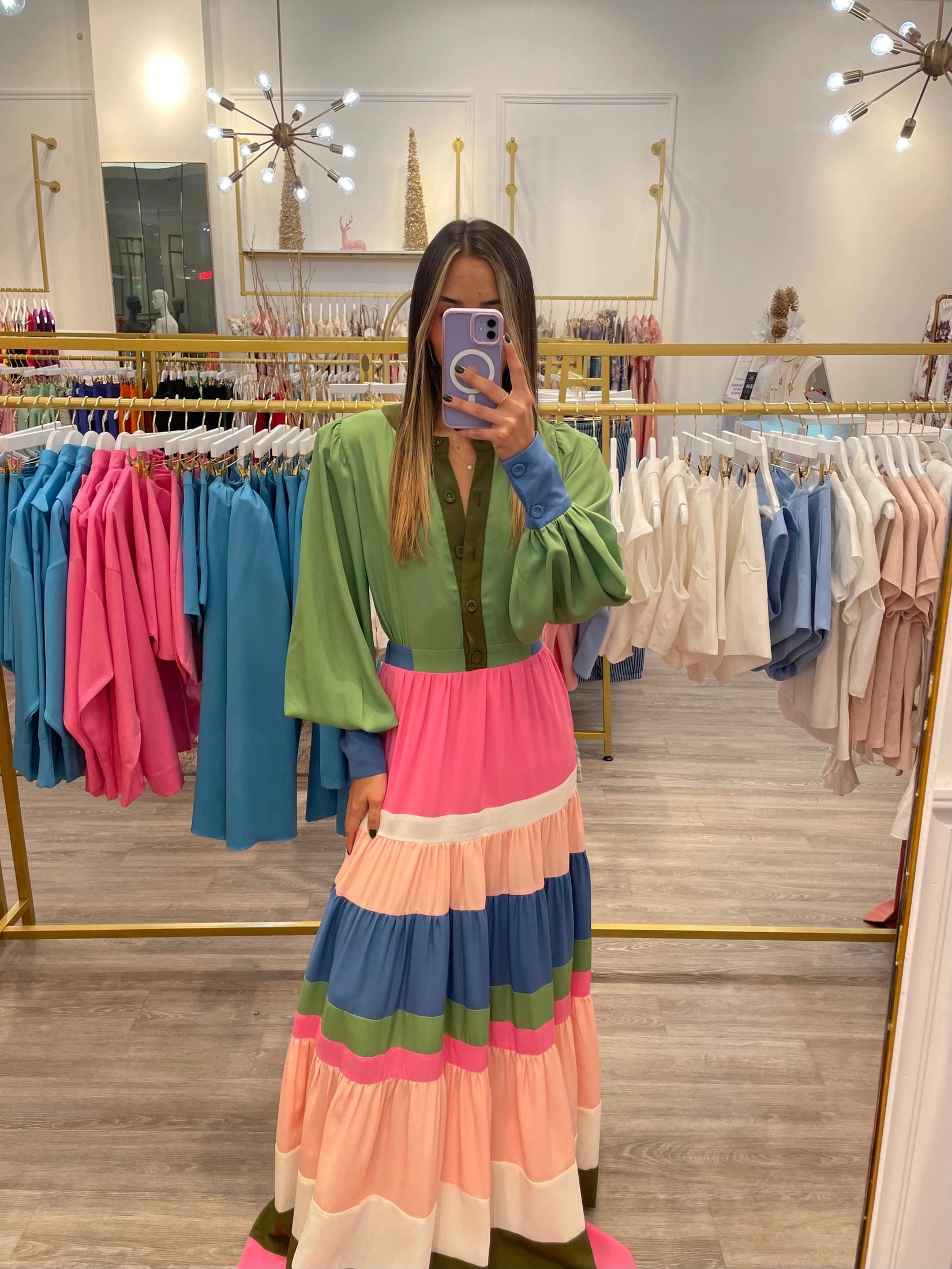 SKAZI LONG SLEEVE GREEN DRESS