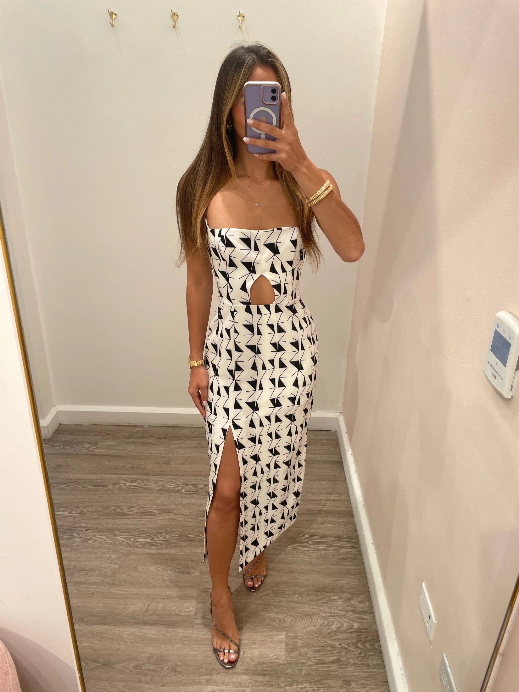 TD GEOMETRIC W&B MIDI DRESS