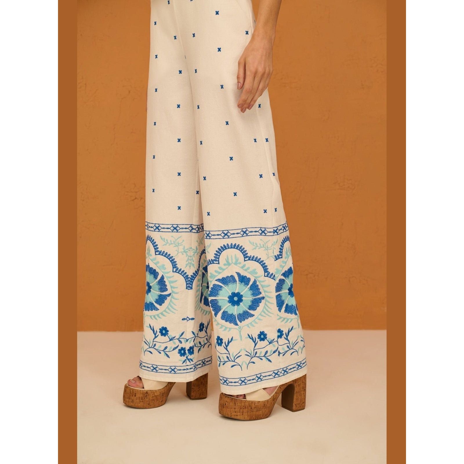 SK TOP AND PANTS BLUE EMBROIDERY SET