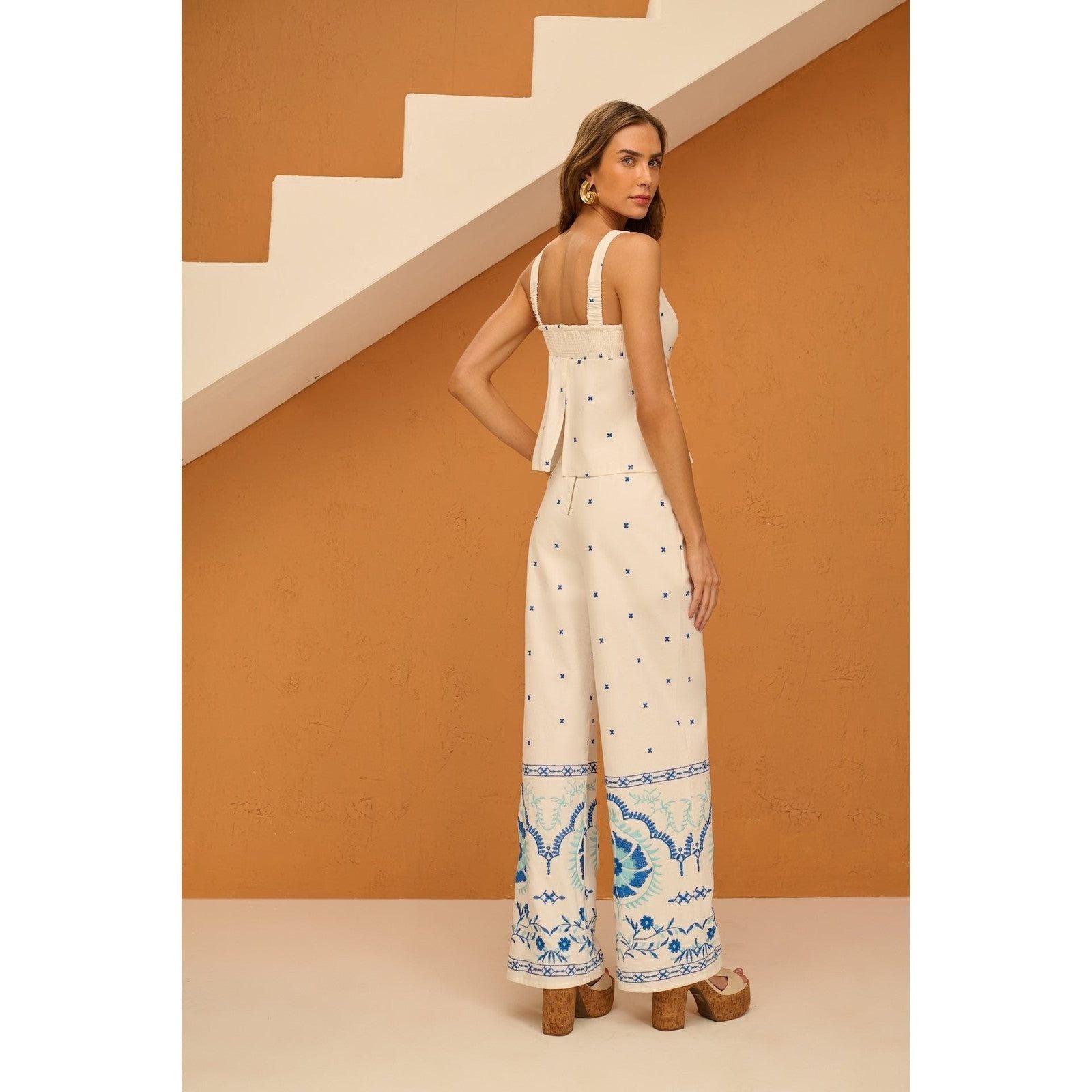 SK TOP AND PANTS BLUE EMBROIDERY SET