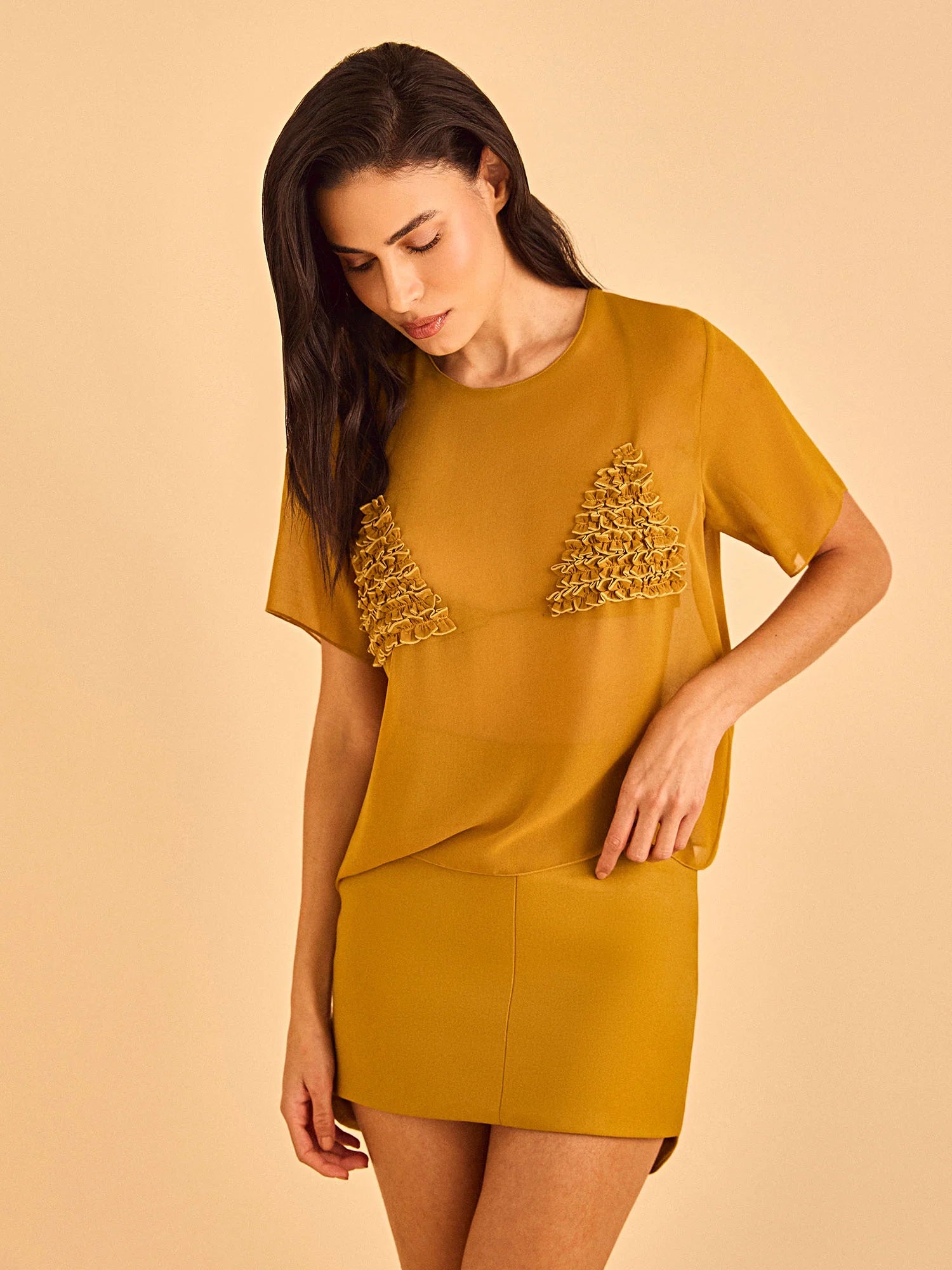 HL MOULAGE SHORT SKIRT MUSTARD