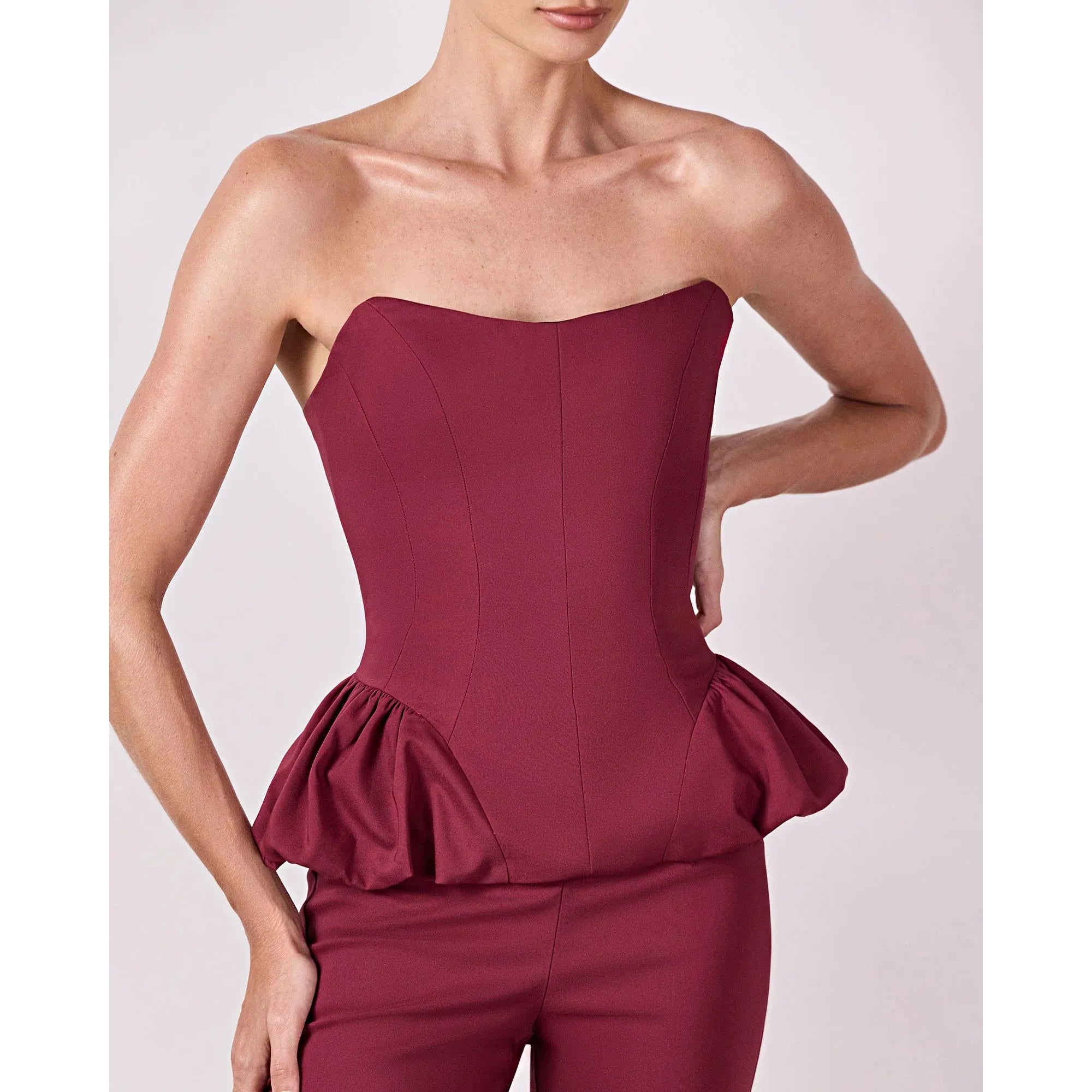 HL PEPLUM TOP - WINE