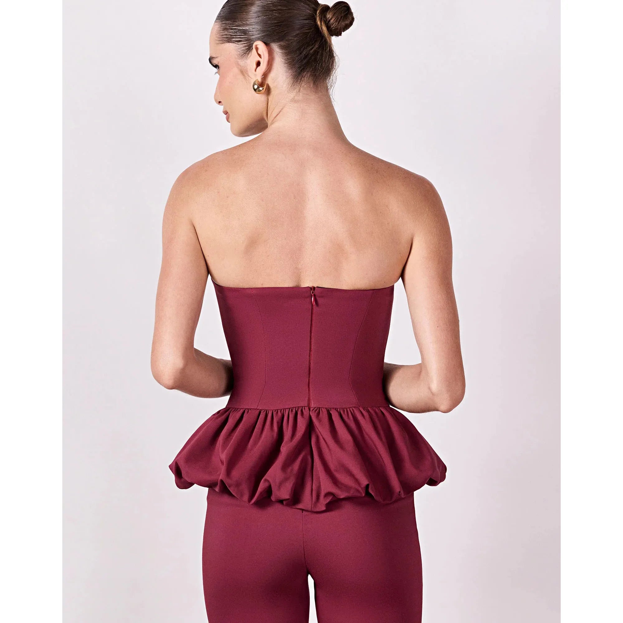 HL PEPLUM TOP - WINE