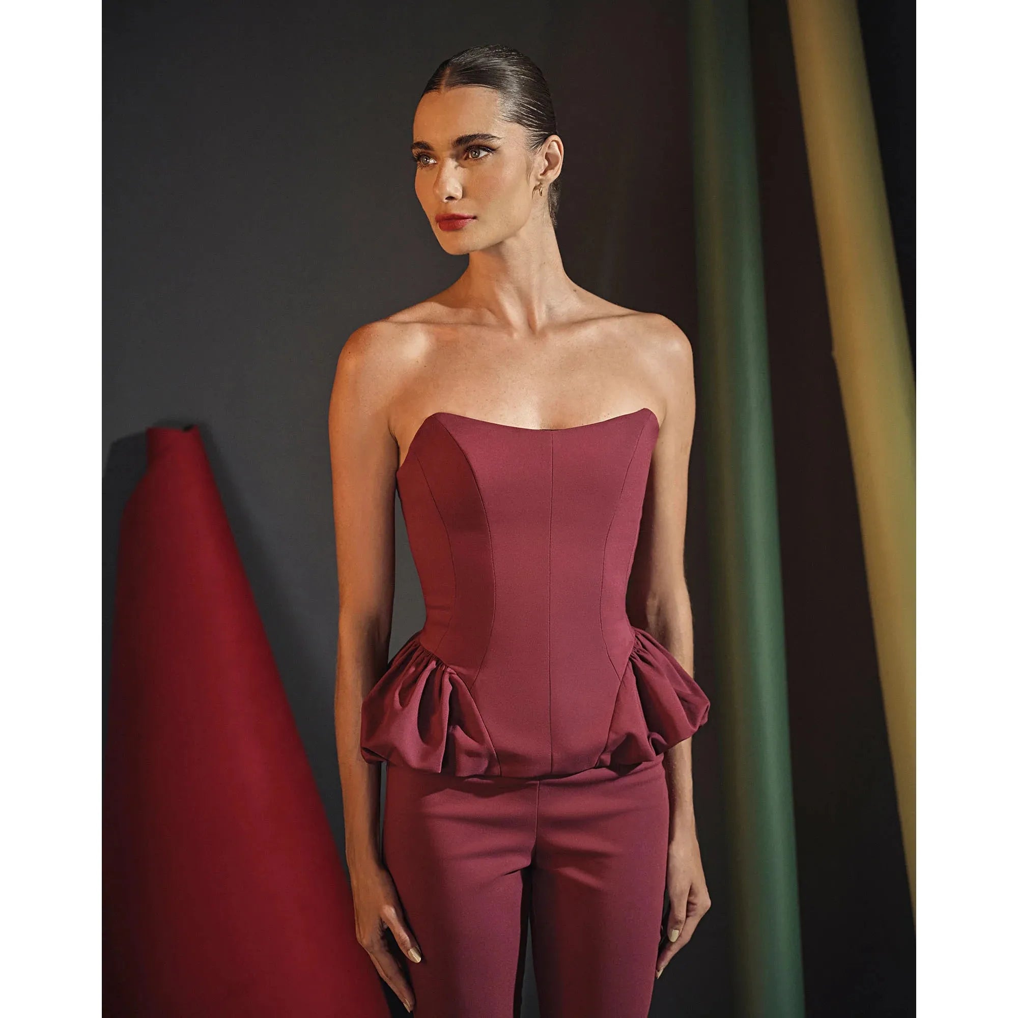 HL PEPLUM TOP - WINE