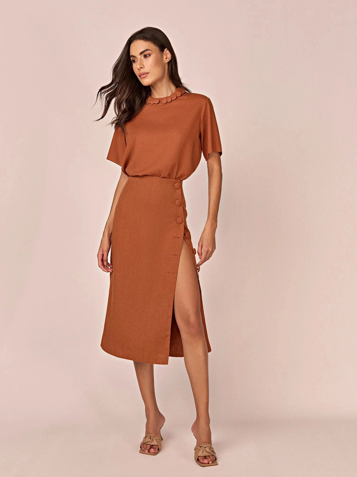 HL IFIGENIA MIDI SKIRT - BROWN