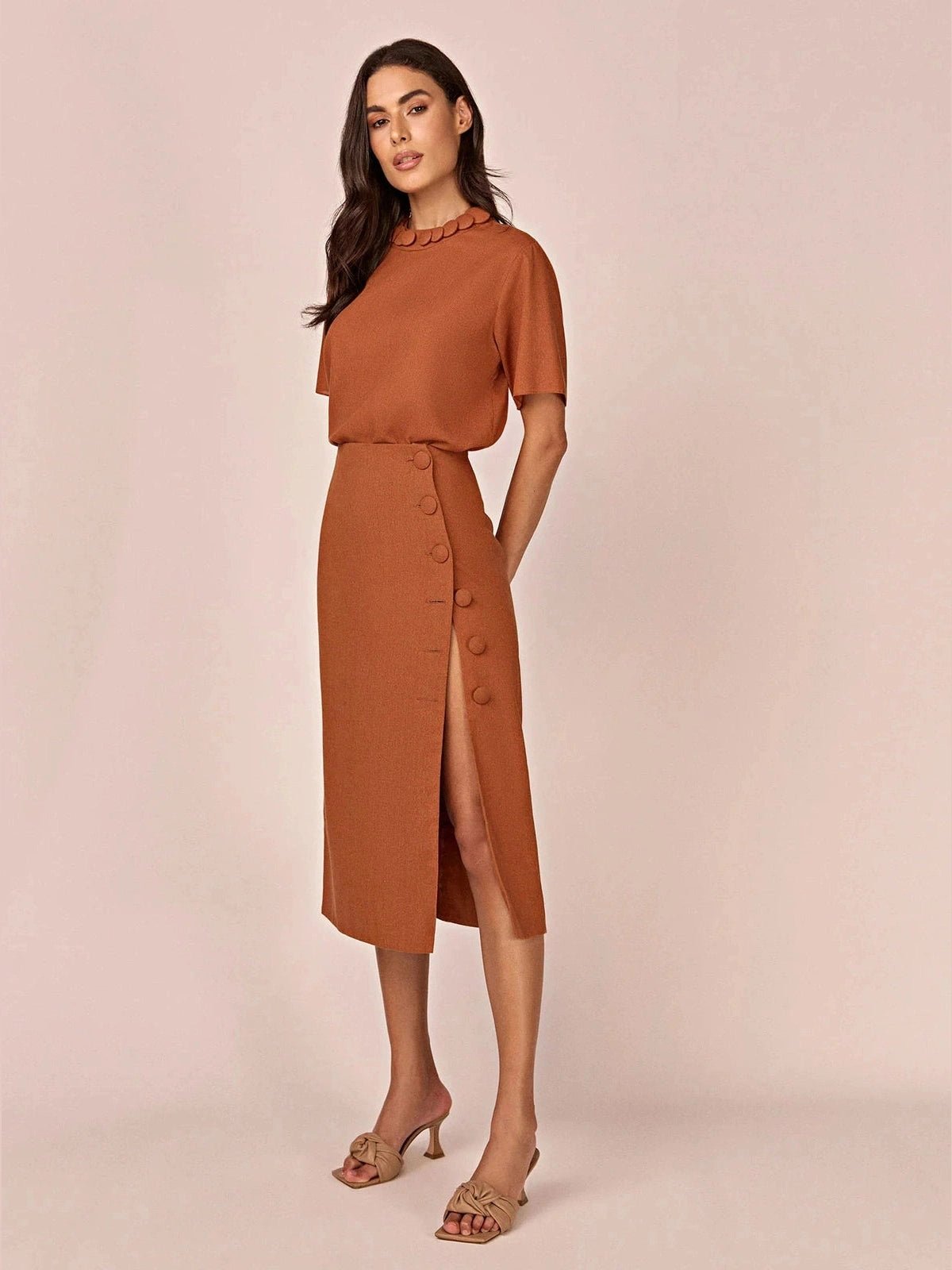 HL IFIGENIA MIDI SKIRT - BROWN