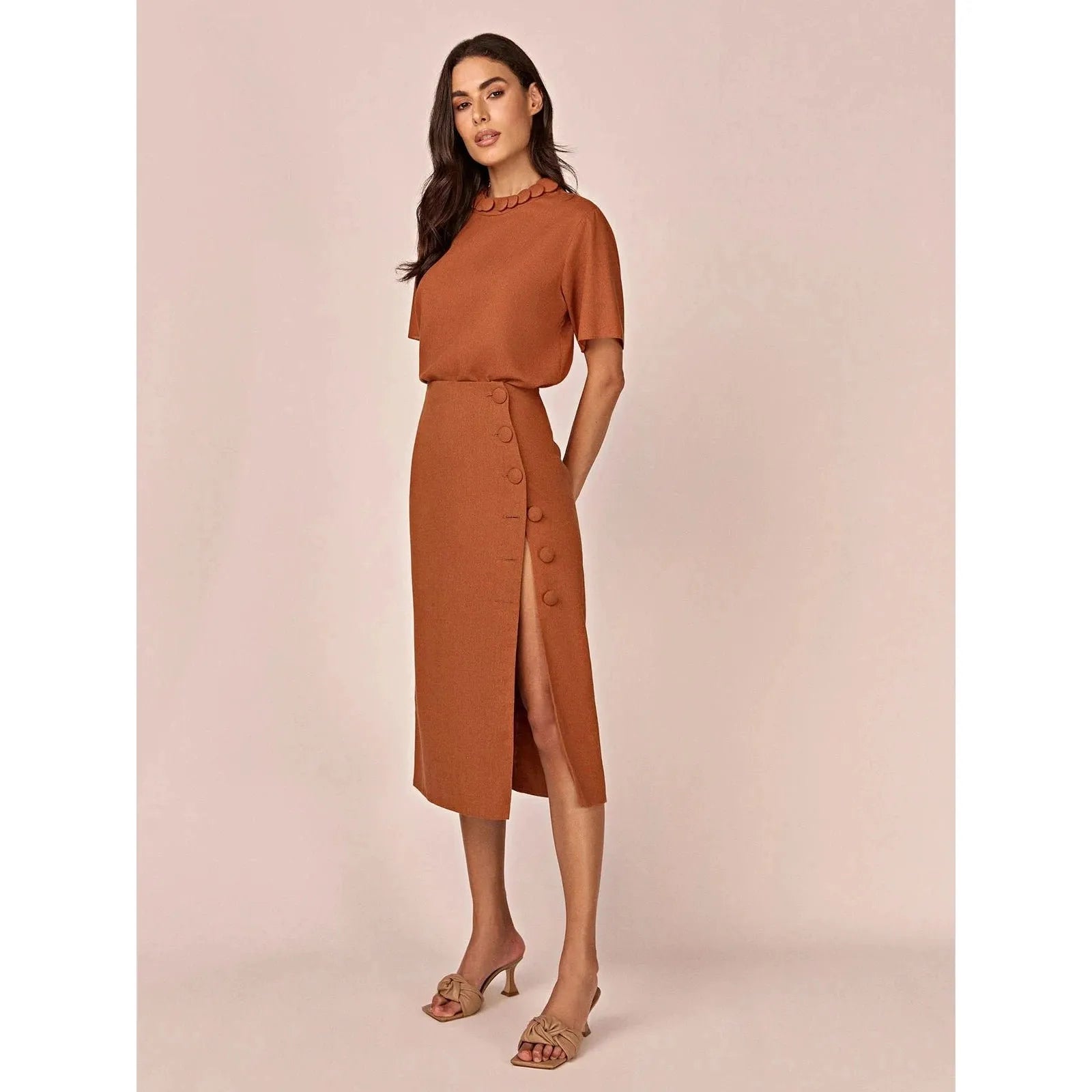 HL IFIGENIA MIDI SKIRT - BROWN