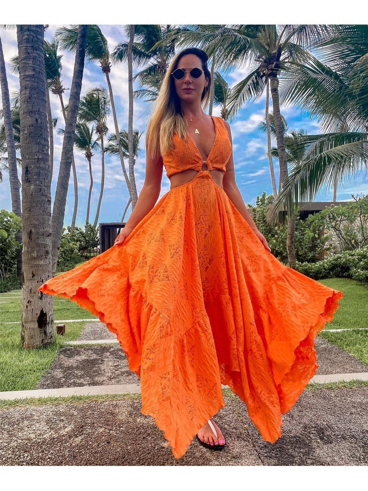 Orange-Cut Out Dress