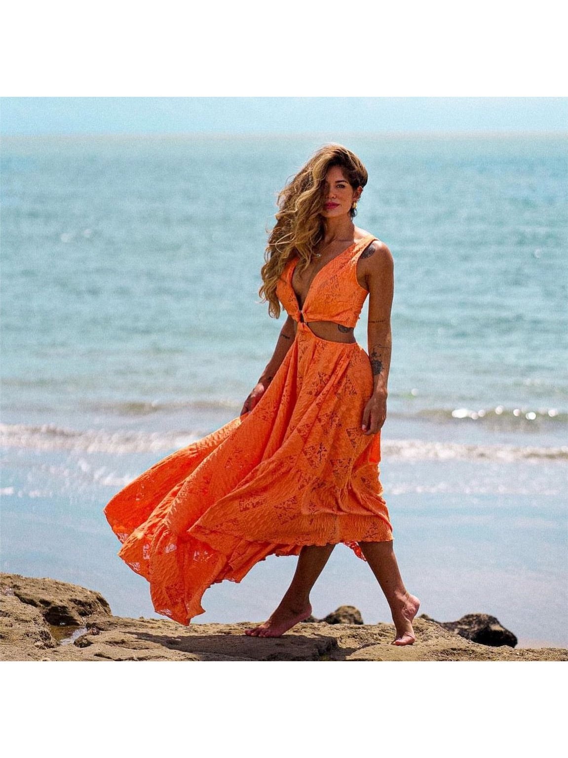 Orange-Cut Out Dress