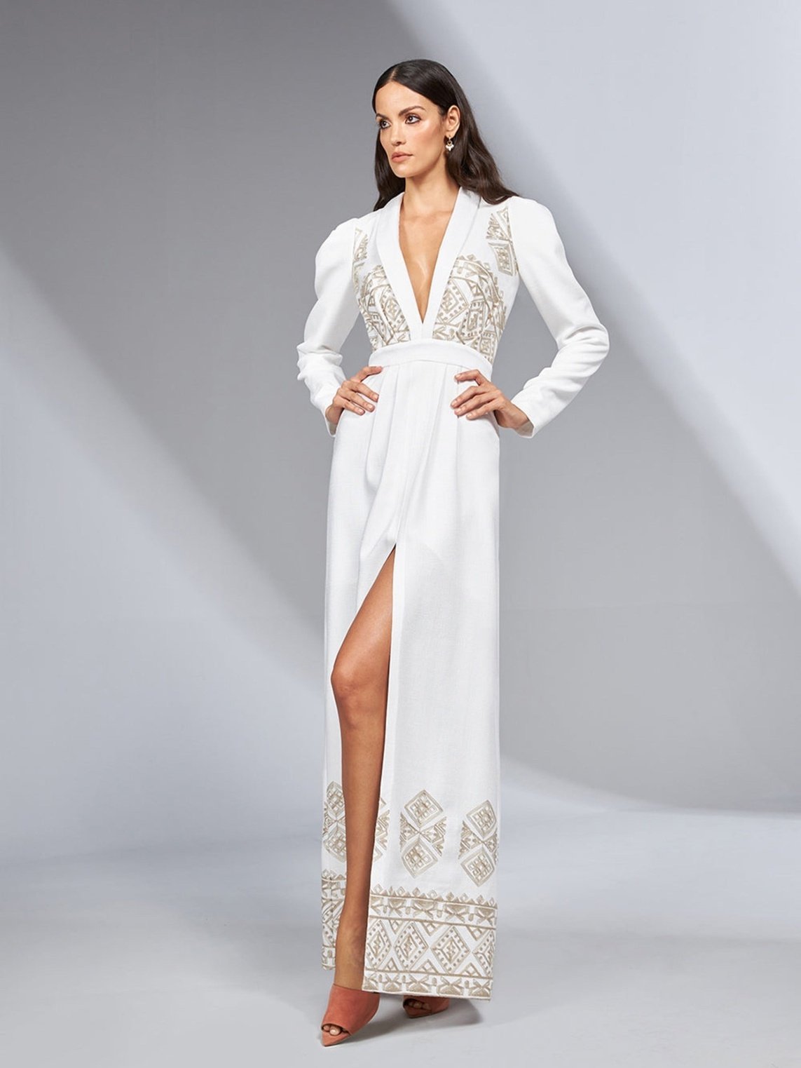 White Embroidered Slit Dress