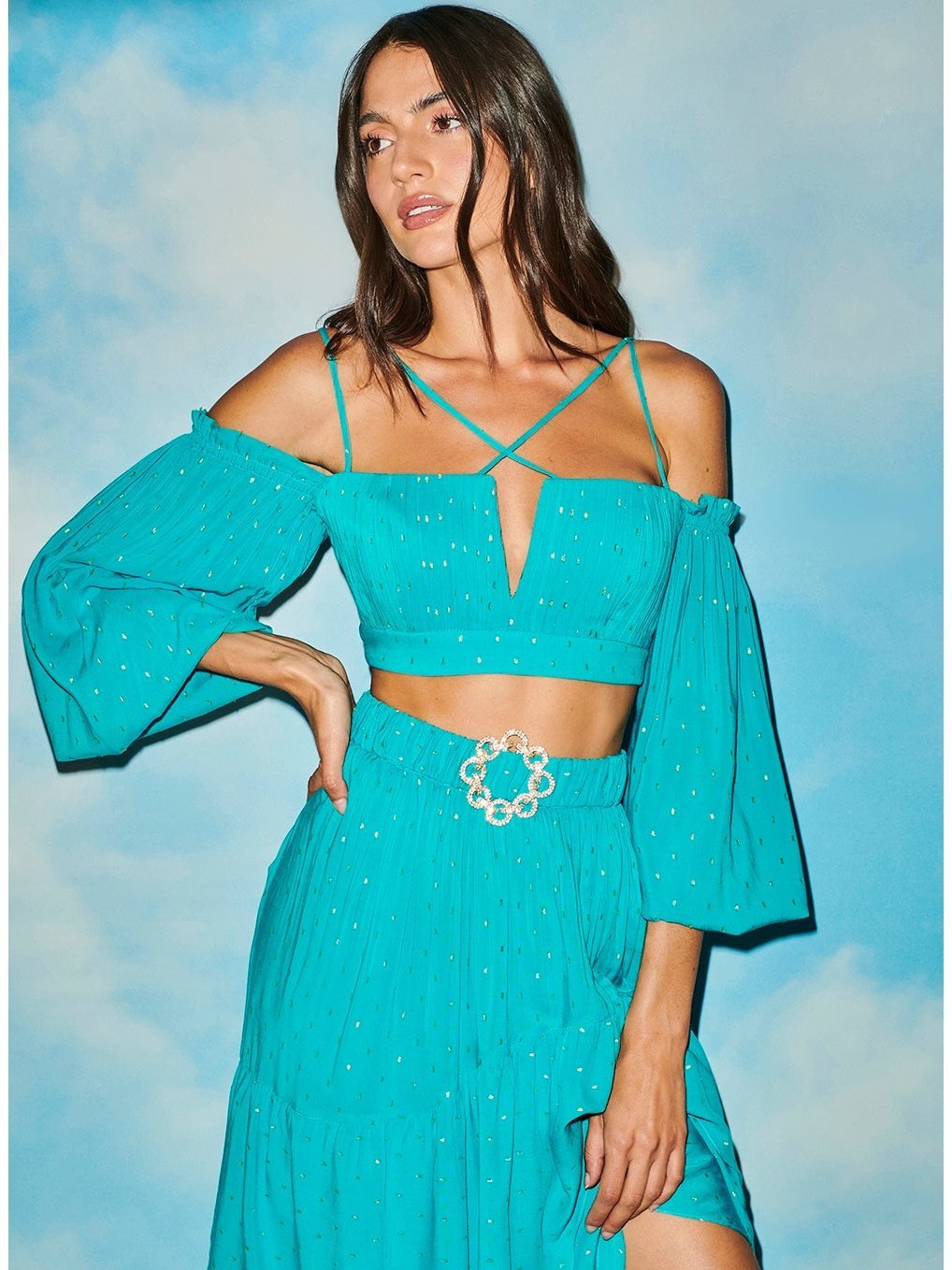 SC Ruffles Diamonds Two Piece Set Pacific Blue