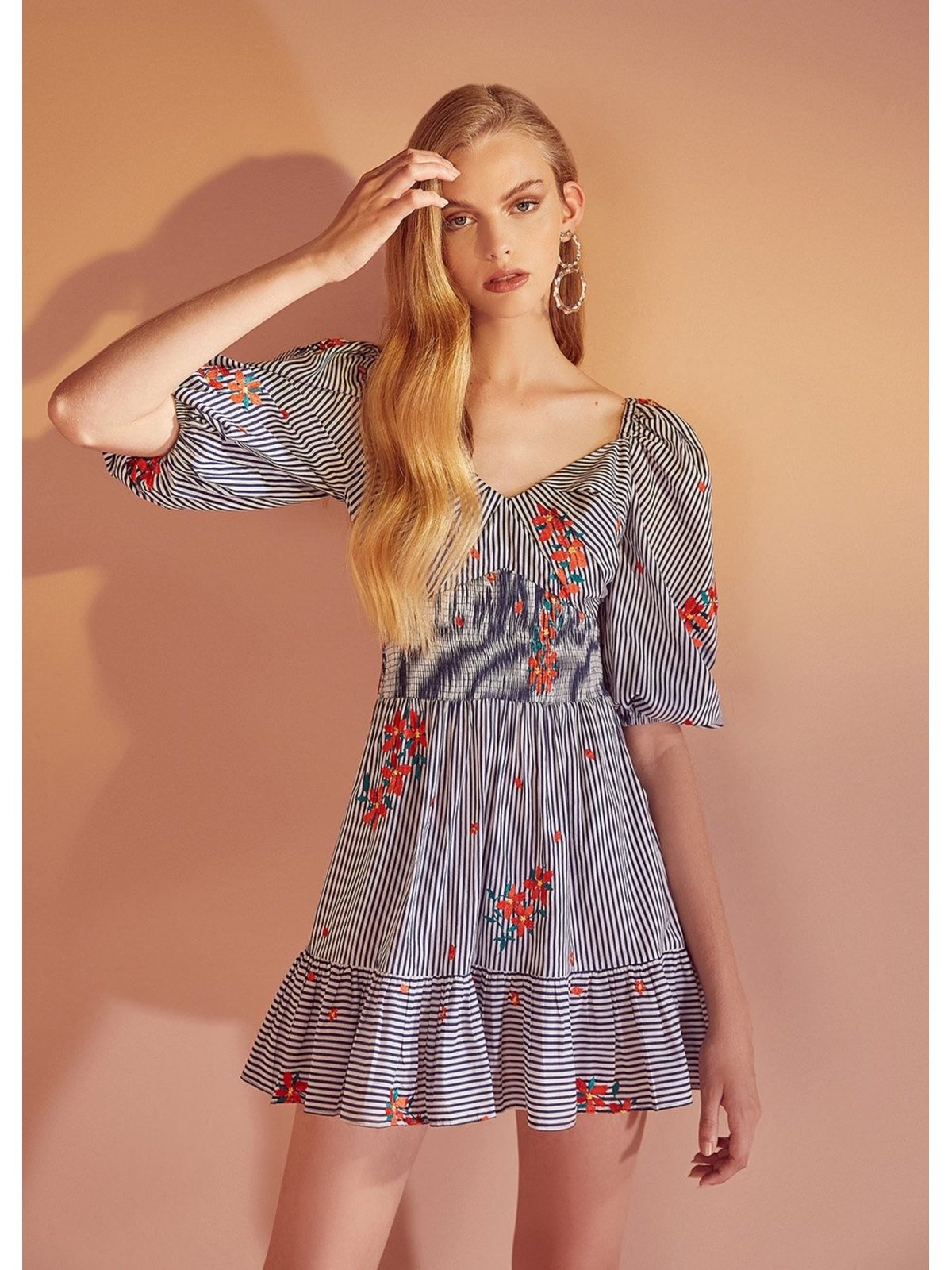 Embroidered Flower Mini Dress