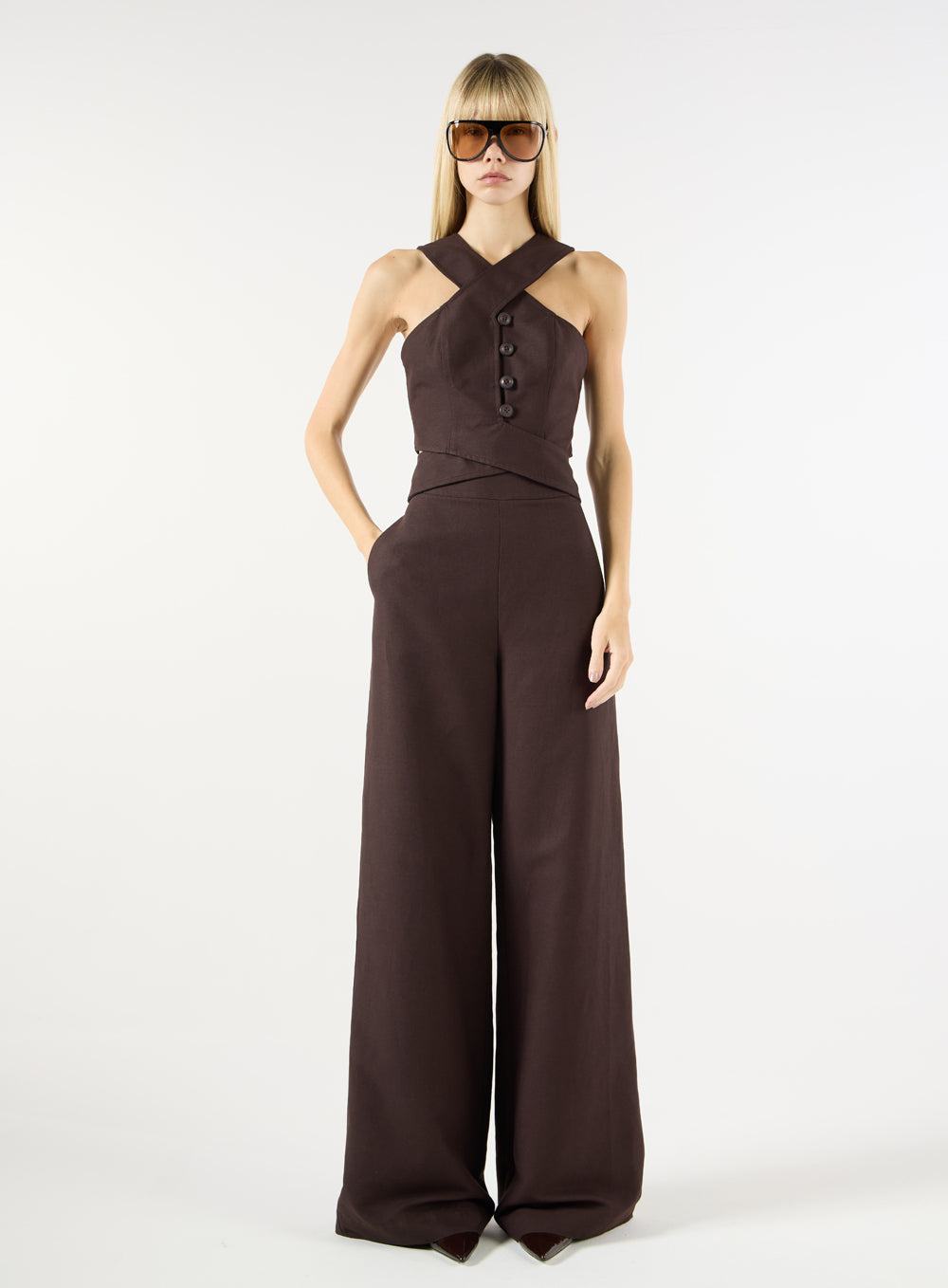 SK BROWN CROSSED TOP MATCHING SET