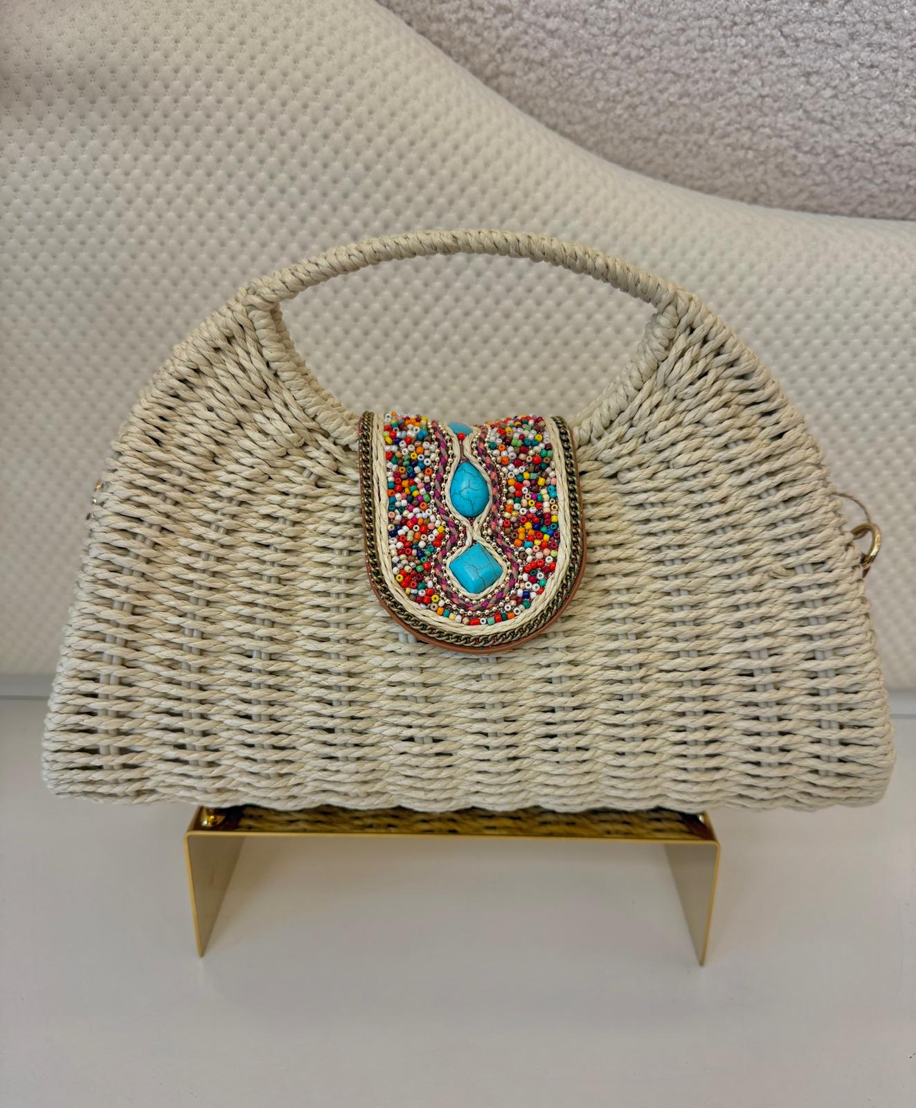 IV BLUE GEMSTONE STRAW BAG